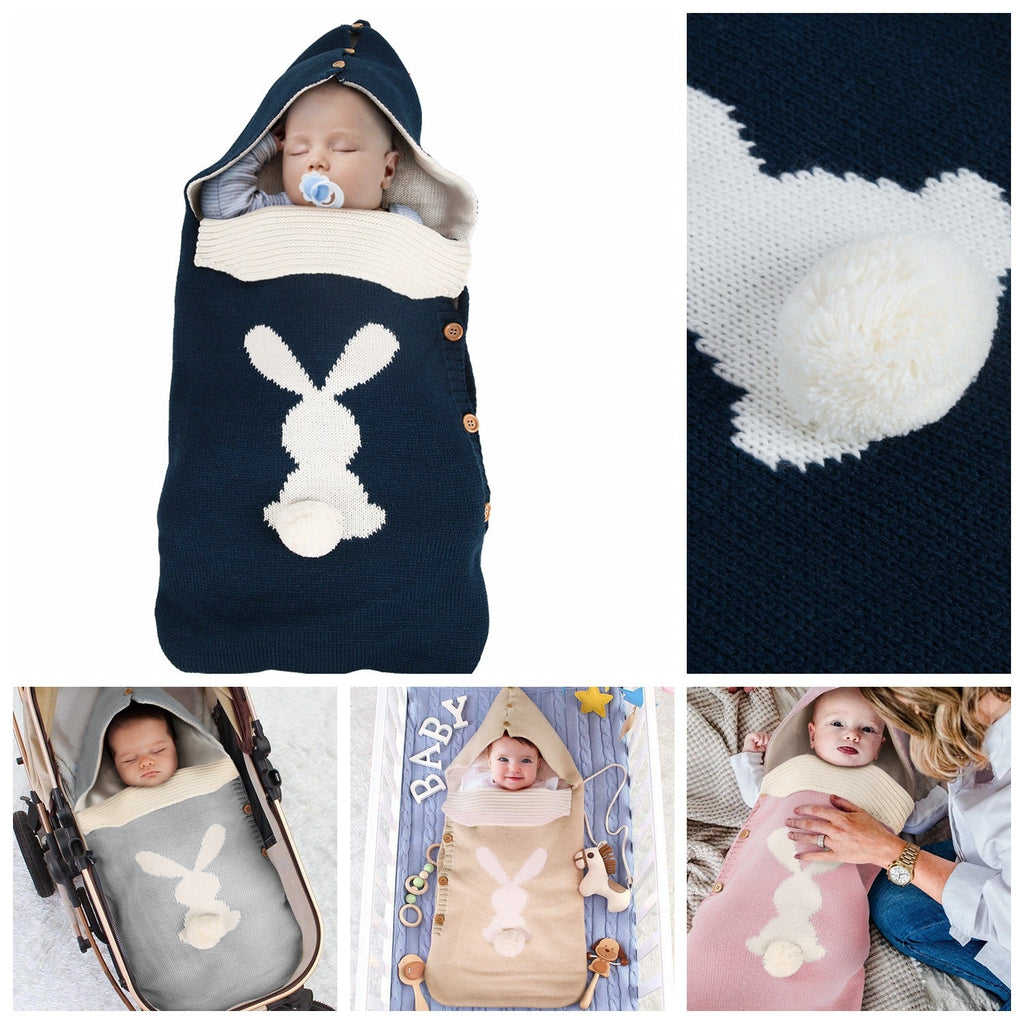 Baby Knitted Rabbit Button Sleeping Bag