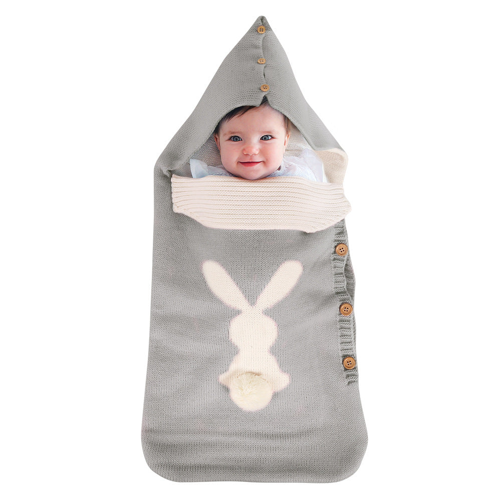 Baby Knitted Rabbit Button Sleeping Bag