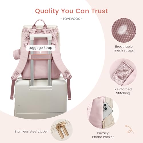 LOVEVOOK Diaper Bag Backpack, Baby Travel Bags for Boys & Girl, Toddler Waterproof Diaper Bag w/Changing Pad (Pink, 15.6''-Small)