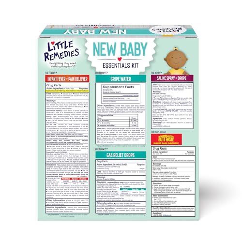 Little Remedies New Baby Essentials Kit with Saline Nasal Spray, Diaper Rash Cream, Gas Relief Drops, Gripe Water & More, Safe for Newborns
