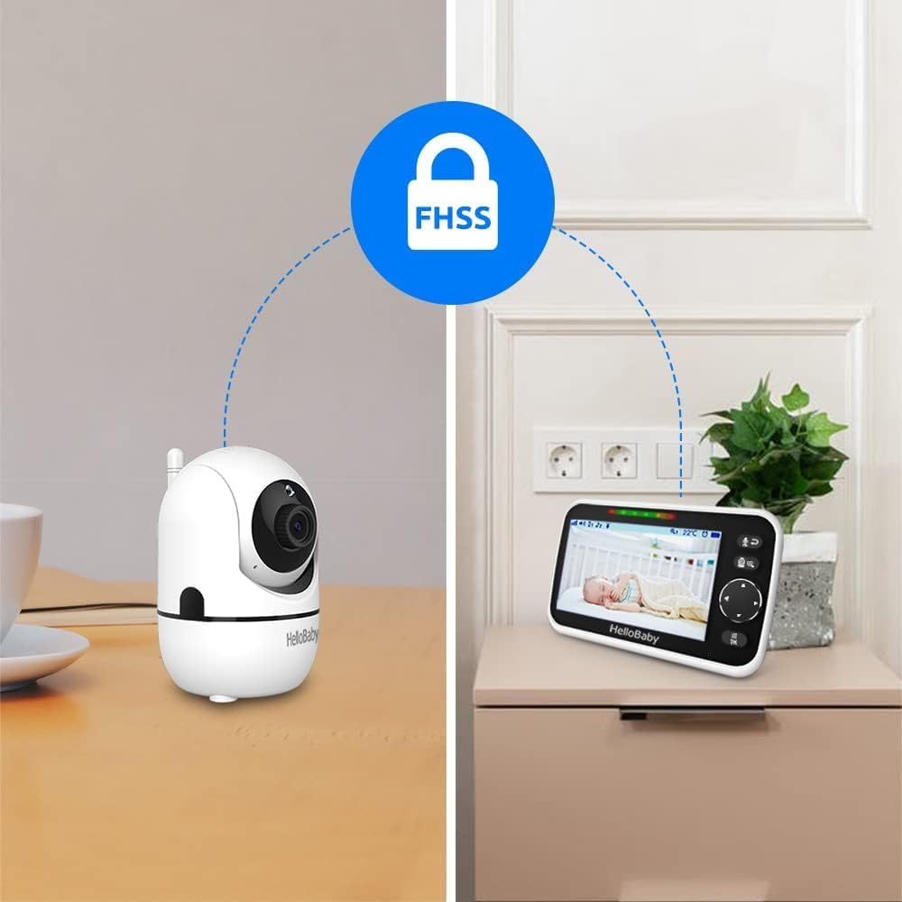HelloBaby No WiFi Baby Monitor 5" Screen 30-Hour Battery Pan-Tilt-Zoom Video Upgrade with Camera and Audio, Night Vision, VOX, 2-Way Talk, 8 Lullabies and 1000ft Range, HB6550