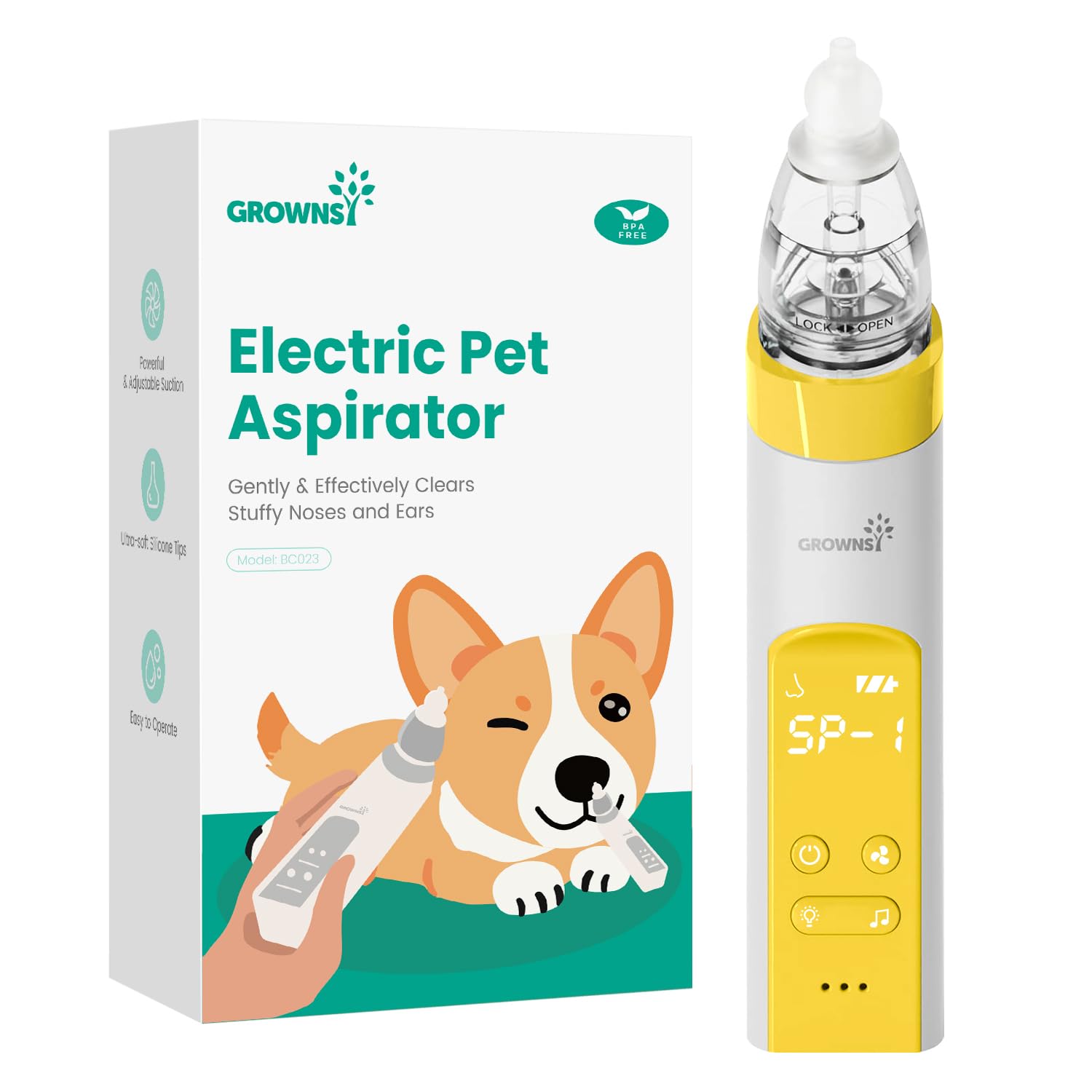 GROWNSY Nasal Aspirator for Baby, Electric Baby Nose Sucker with Larger Suction Chamber and More Powerful Suction, Automatic Nose Cleaner with Music and Light Soothing Function