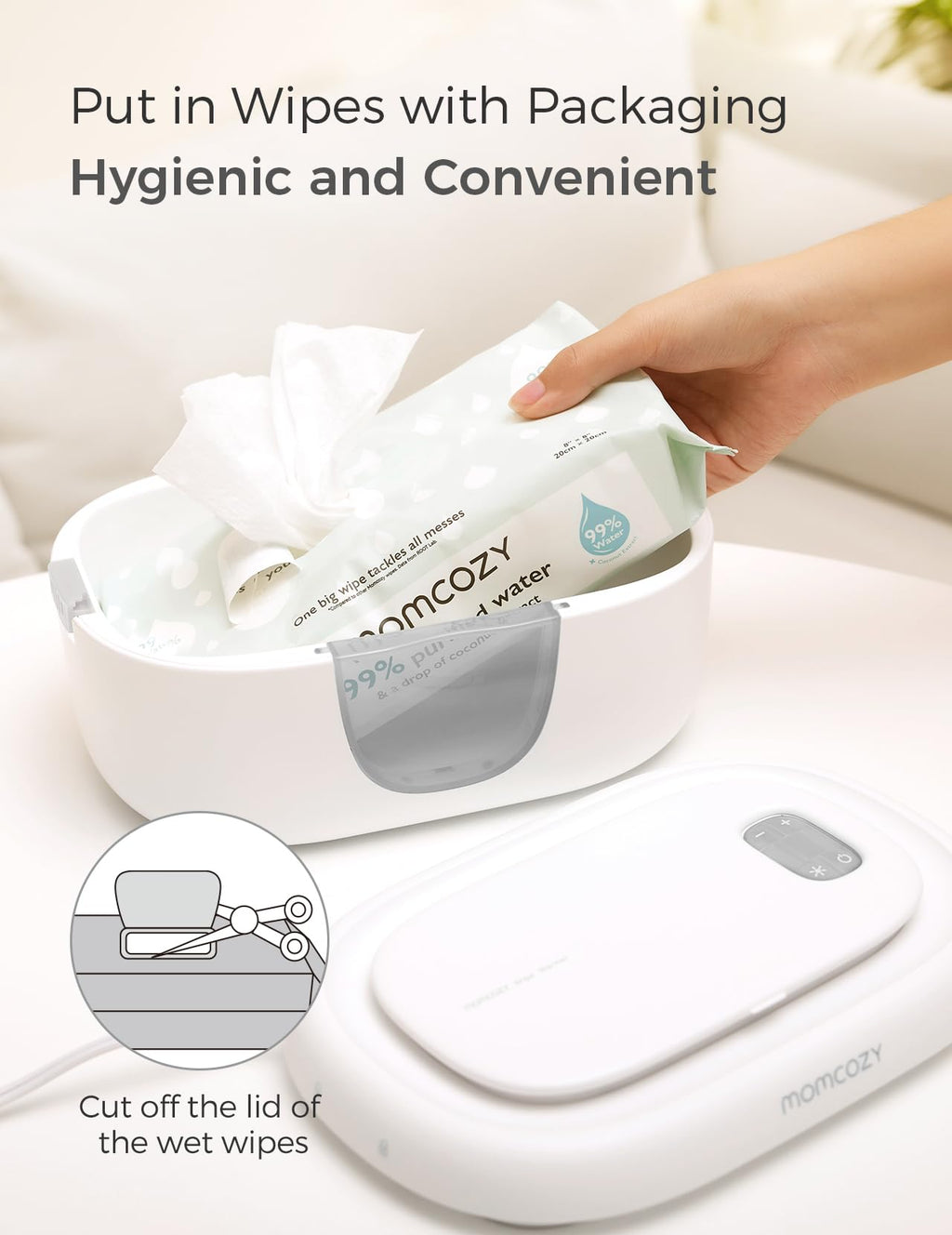 Momcozy Baby Wipe Warmer, Innovative Spring Design, Large Capacity Wipes Dispenser, Fast and Even Heating, 4 Modes of Temperature Heating Control, Diaper Wipe Warmer with Night Light