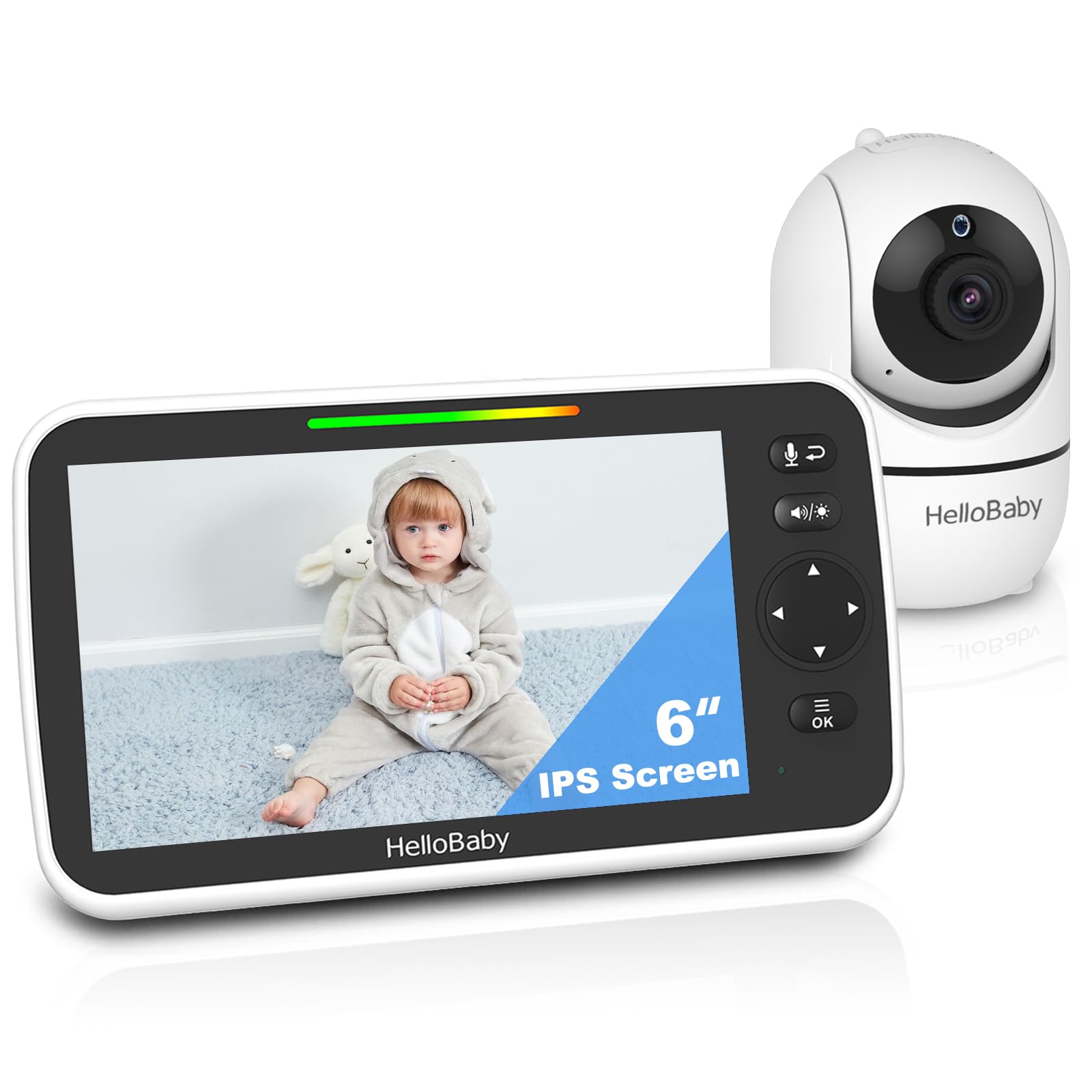 HelloBaby No WiFi Baby Monitor 5" Screen 30-Hour Battery Pan-Tilt-Zoom Video Upgrade with Camera and Audio, Night Vision, VOX, 2-Way Talk, 8 Lullabies and 1000ft Range, HB6550