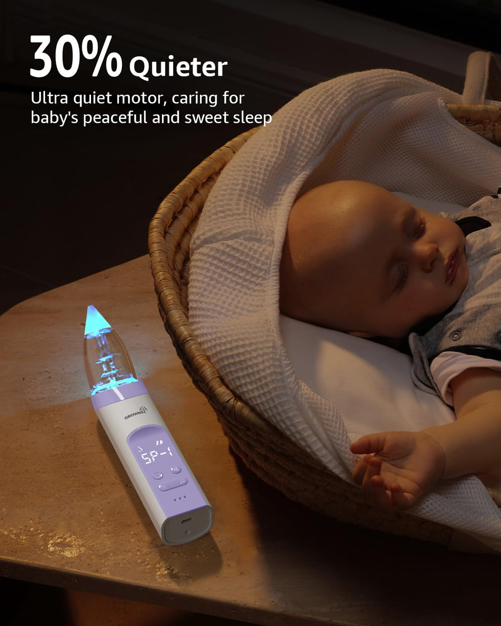 GROWNSY Nasal Aspirator for Baby, Electric Baby Nose Sucker with Larger Suction Chamber and More Powerful Suction, Automatic Nose Cleaner with Music and Light Soothing Function