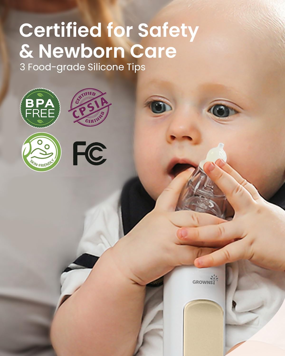 GROWNSY Nasal Aspirator for Baby, Electric Baby Nose Sucker with Larger Suction Chamber and More Powerful Suction, Automatic Nose Cleaner with Music and Light Soothing Function
