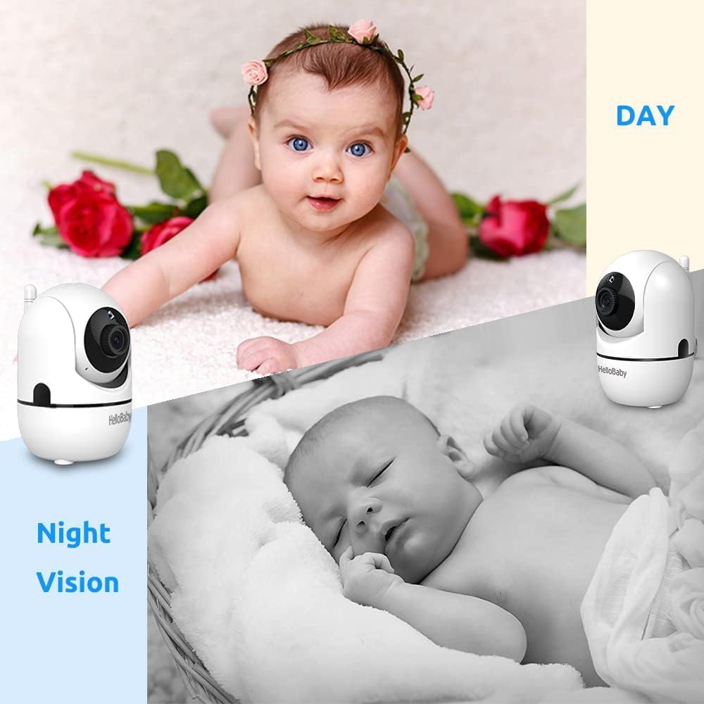HelloBaby No WiFi Baby Monitor 5" Screen 30-Hour Battery Pan-Tilt-Zoom Video Upgrade with Camera and Audio, Night Vision, VOX, 2-Way Talk, 8 Lullabies and 1000ft Range, HB6550