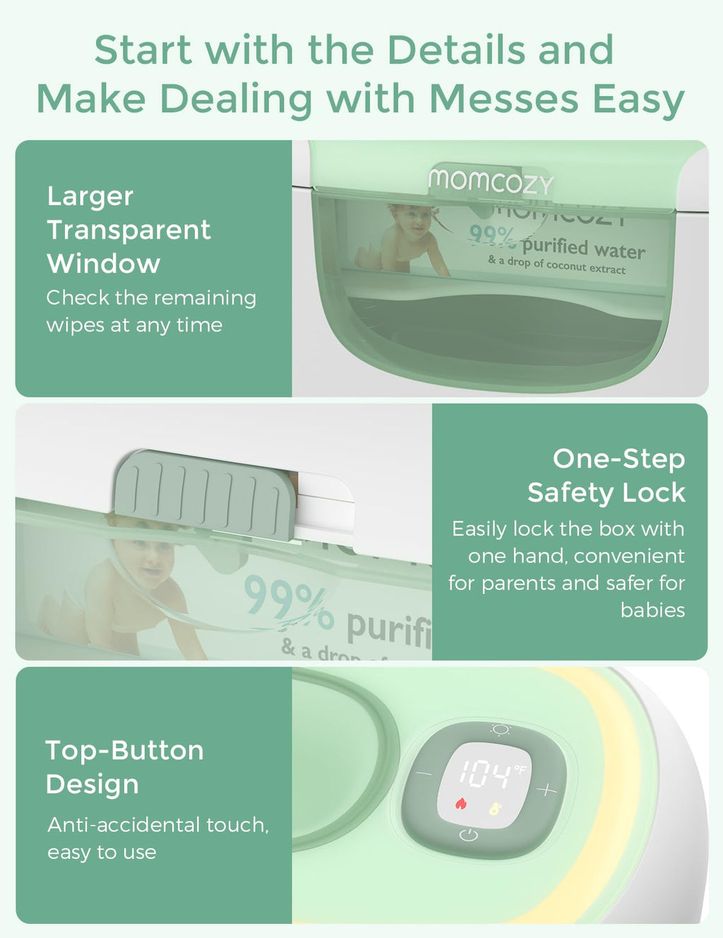 Momcozy Baby Wipe Warmer, Innovative Spring Design, Large Capacity Wipes Dispenser, Fast and Even Heating, 4 Modes of Temperature Heating Control, Diaper Wipe Warmer with Night Light