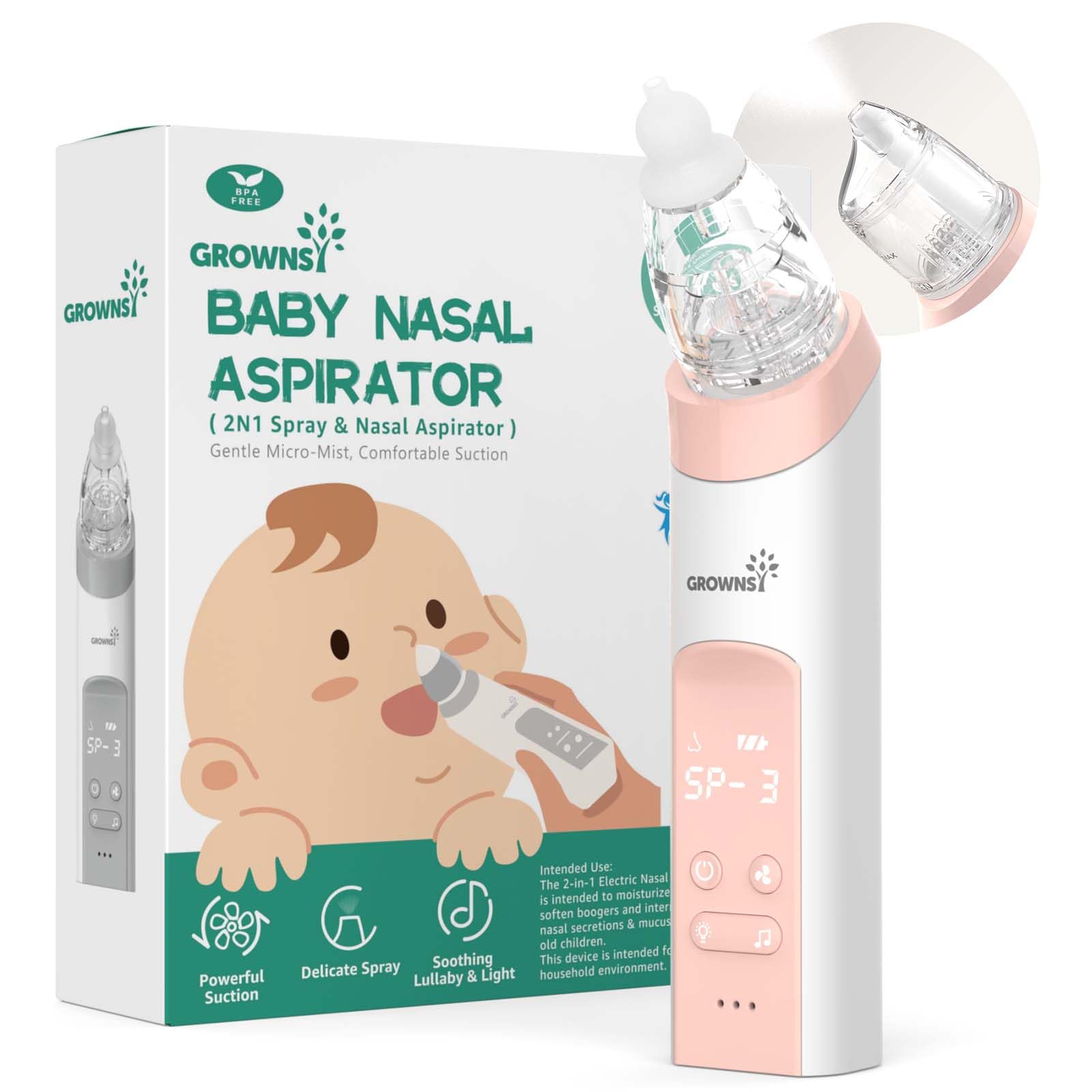 GROWNSY Nasal Aspirator for Baby, Electric Baby Nose Sucker with Larger Suction Chamber and More Powerful Suction, Automatic Nose Cleaner with Music and Light Soothing Function