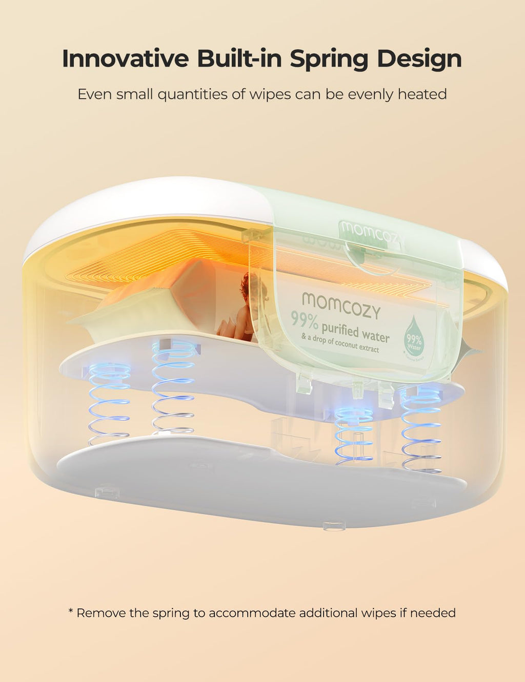 Momcozy Baby Wipe Warmer, Innovative Spring Design, Large Capacity Wipes Dispenser, Fast and Even Heating, 4 Modes of Temperature Heating Control, Diaper Wipe Warmer with Night Light