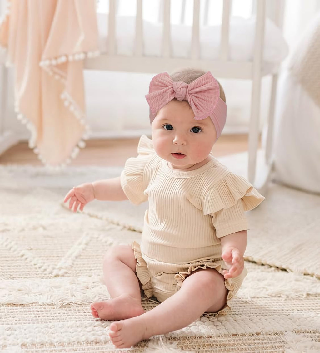 CÉLLOT 10 Colors Super Stretchy Soft Knot Baby Girl Headbands with Hair Bows Nylon Head Wrap For Newborn Baby Girls Infants Toddlers Kids