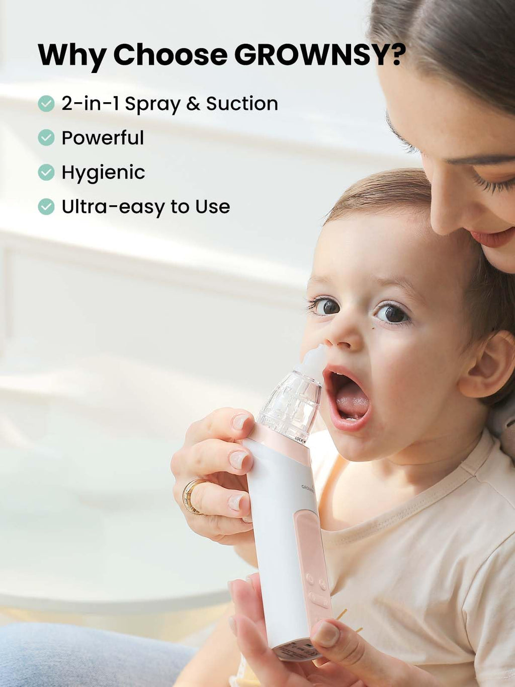 GROWNSY Nasal Aspirator for Baby, Electric Baby Nose Sucker with Larger Suction Chamber and More Powerful Suction, Automatic Nose Cleaner with Music and Light Soothing Function