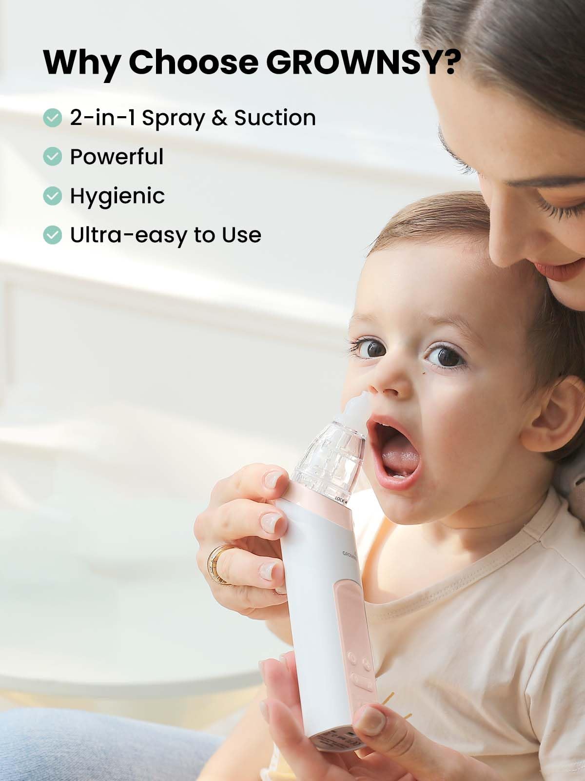 GROWNSY Nasal Aspirator for Baby, Electric Baby Nose Sucker with Larger Suction Chamber and More Powerful Suction, Automatic Nose Cleaner with Music and Light Soothing Function