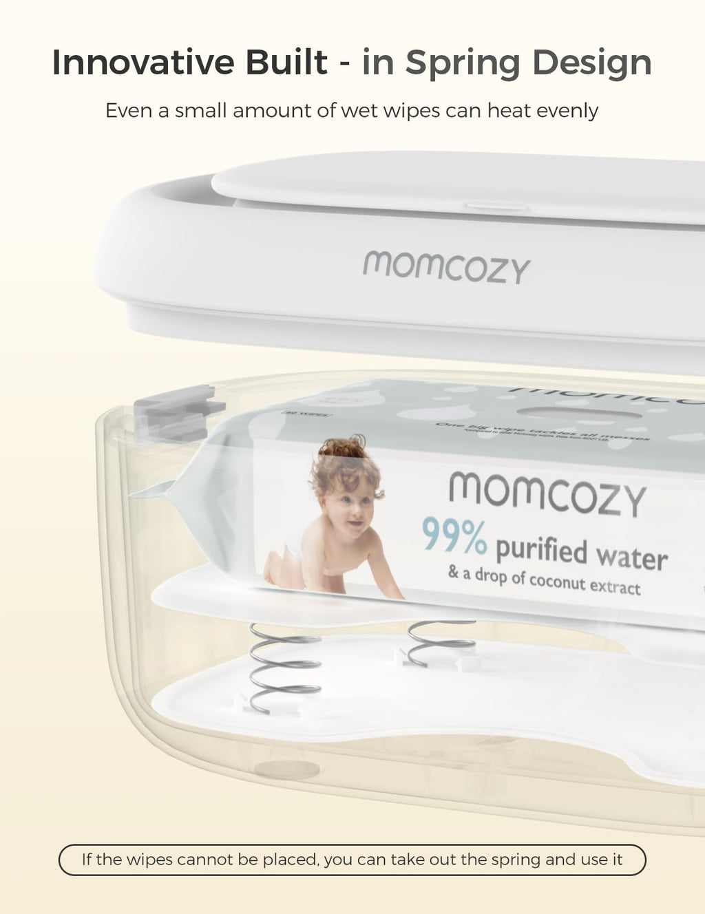 Momcozy Baby Wipe Warmer, Innovative Spring Design, Large Capacity Wipes Dispenser, Fast and Even Heating, 4 Modes of Temperature Heating Control, Diaper Wipe Warmer with Night Light