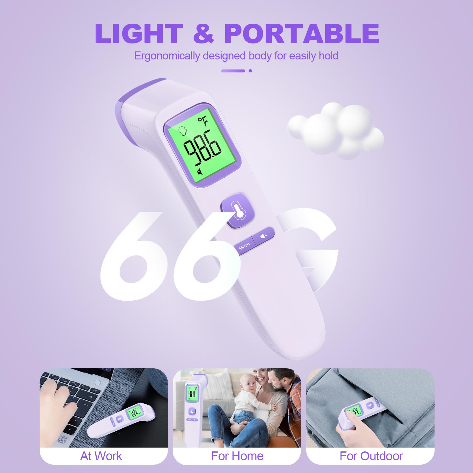 No-Touch Thermometer for Adults and Kids, Accurate Digital Baby Thermometer, Fever Alarm & Silent Mode, 2 in 1 Forehead & Object Mode