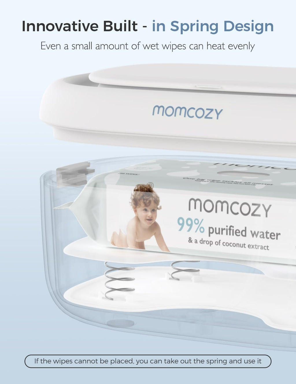 Momcozy Baby Wipe Warmer, Innovative Spring Design, Large Capacity Wipes Dispenser, Fast and Even Heating, 4 Modes of Temperature Heating Control, Diaper Wipe Warmer with Night Light