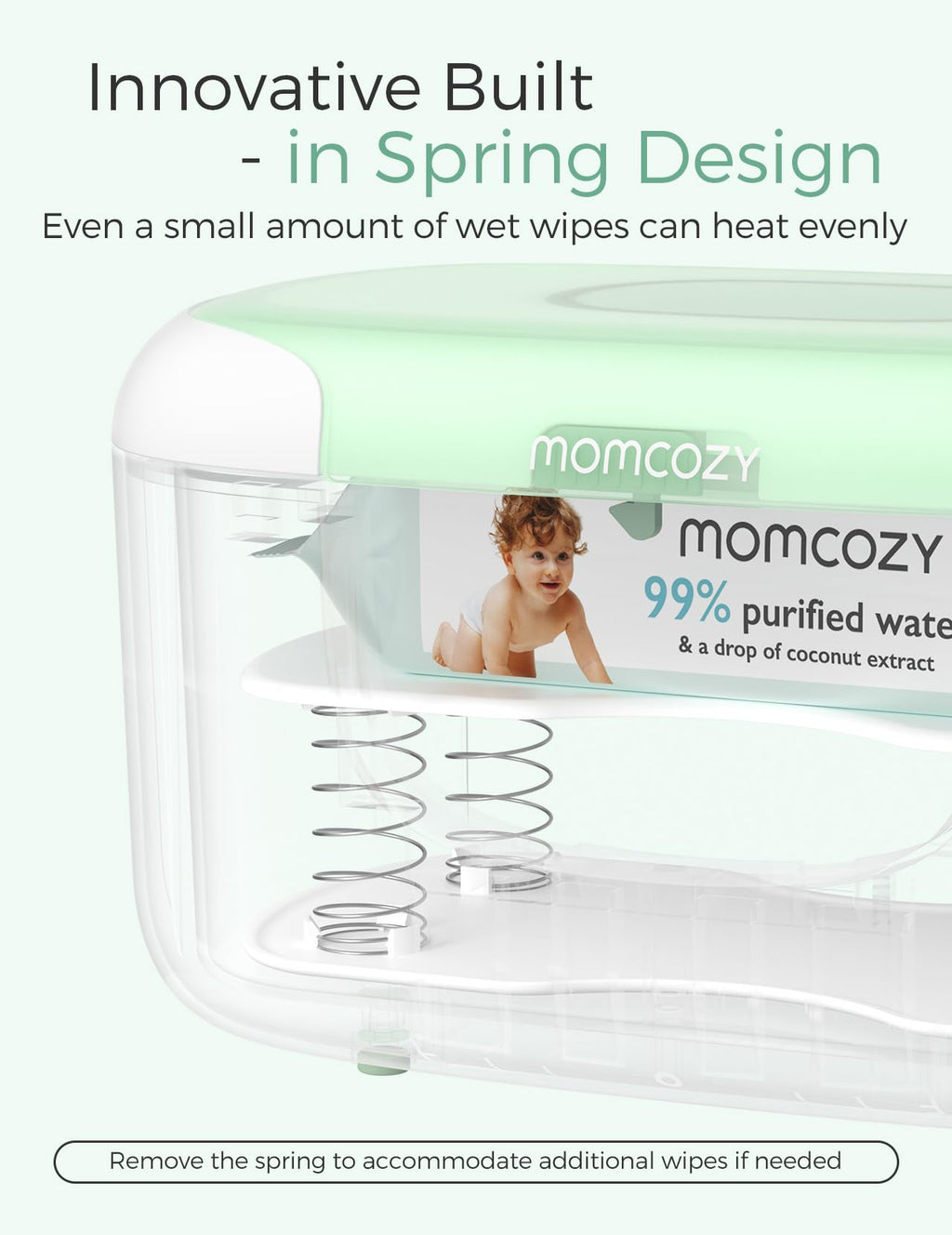 Momcozy Baby Wipe Warmer, Innovative Spring Design, Large Capacity Wipes Dispenser, Fast and Even Heating, 4 Modes of Temperature Heating Control, Diaper Wipe Warmer with Night Light