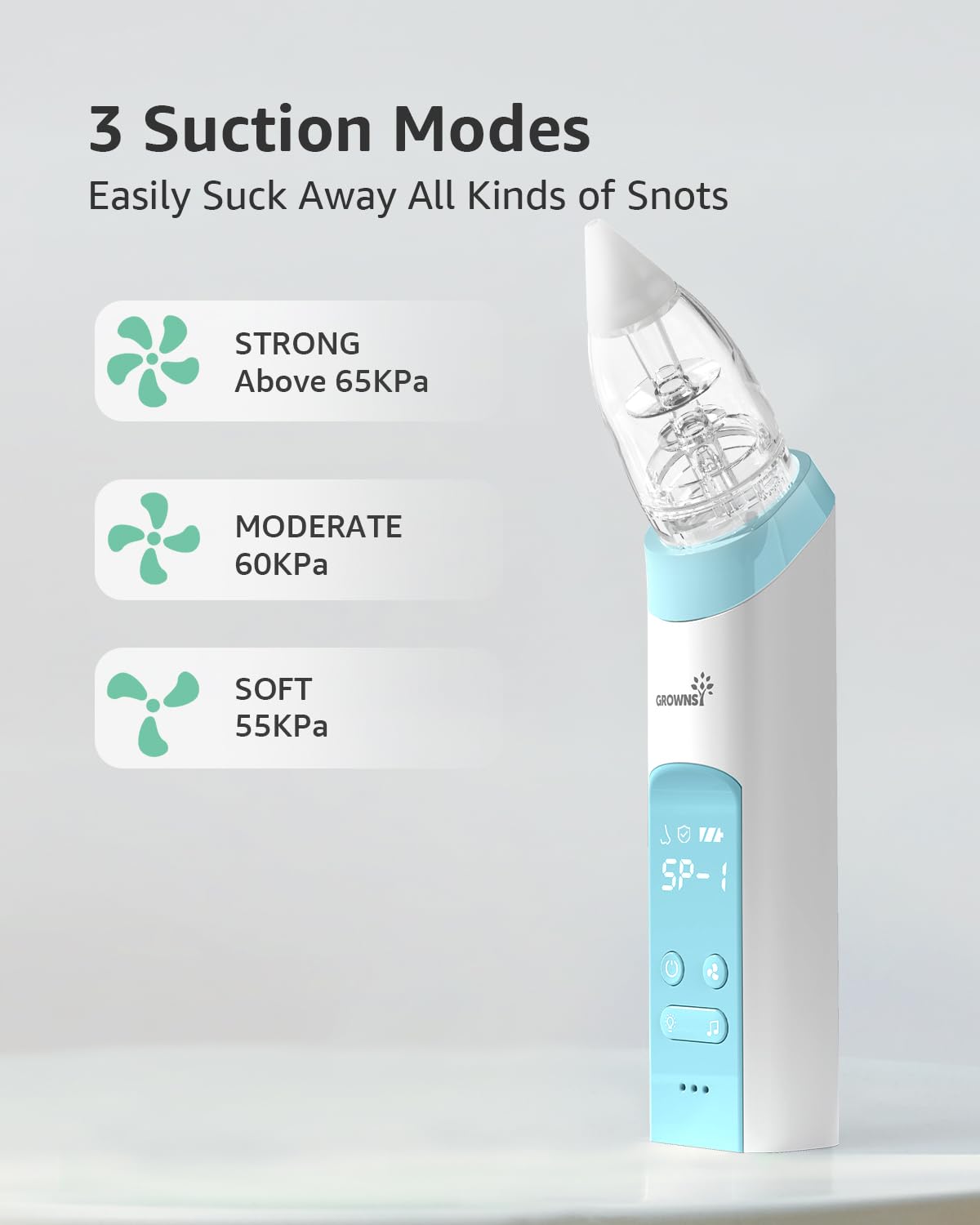 GROWNSY Nasal Aspirator for Baby, Electric Baby Nose Sucker with Larger Suction Chamber and More Powerful Suction, Automatic Nose Cleaner with Music and Light Soothing Function