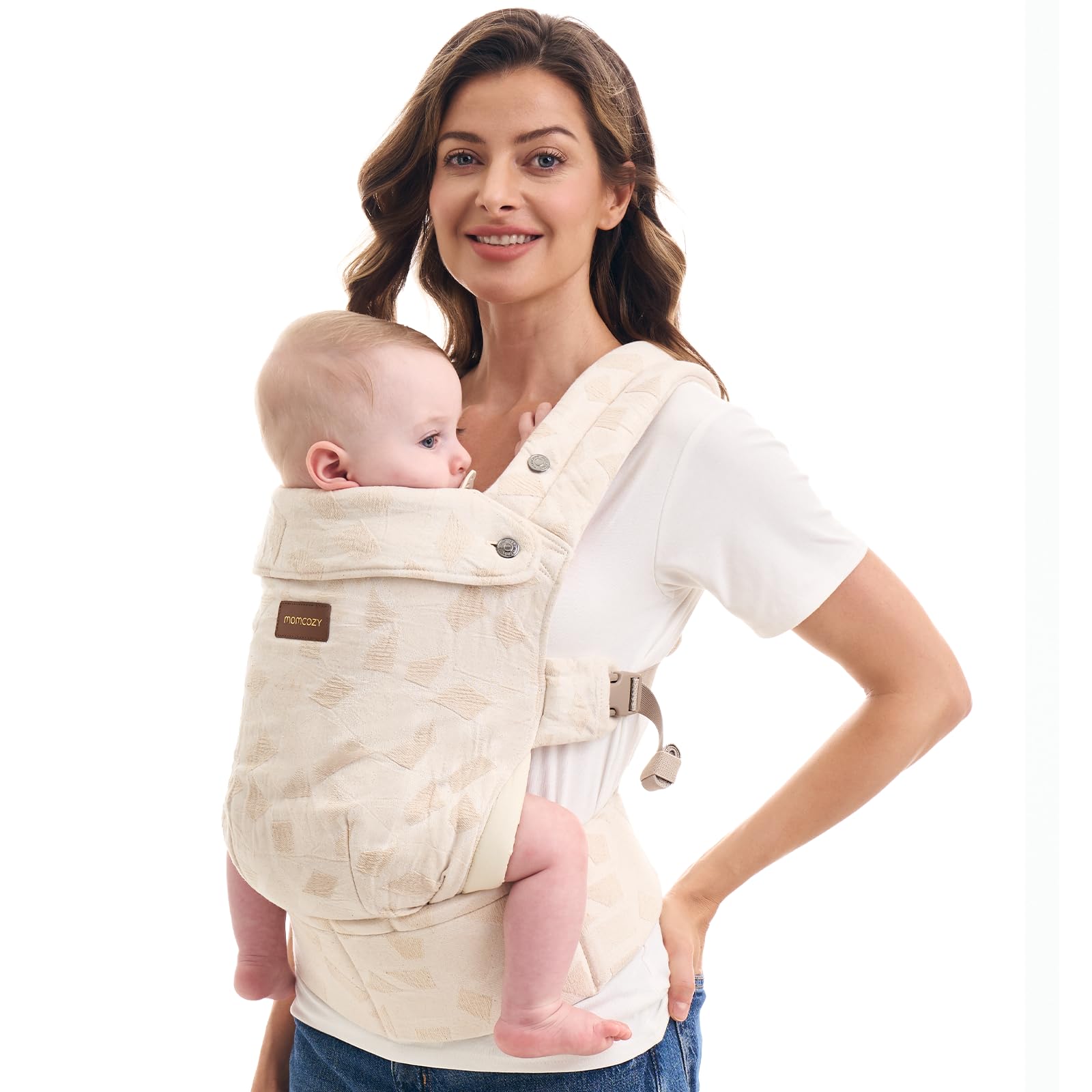Momcozy Baby Carrier - Ergonomic, Cozy and Lightweight Carrier for 7-45lbs, Effortless to Put On, Ideal for Hands-Free Parenting, Enhanced Lumbar Support, Purehug for Infant to Toddler, Khaki