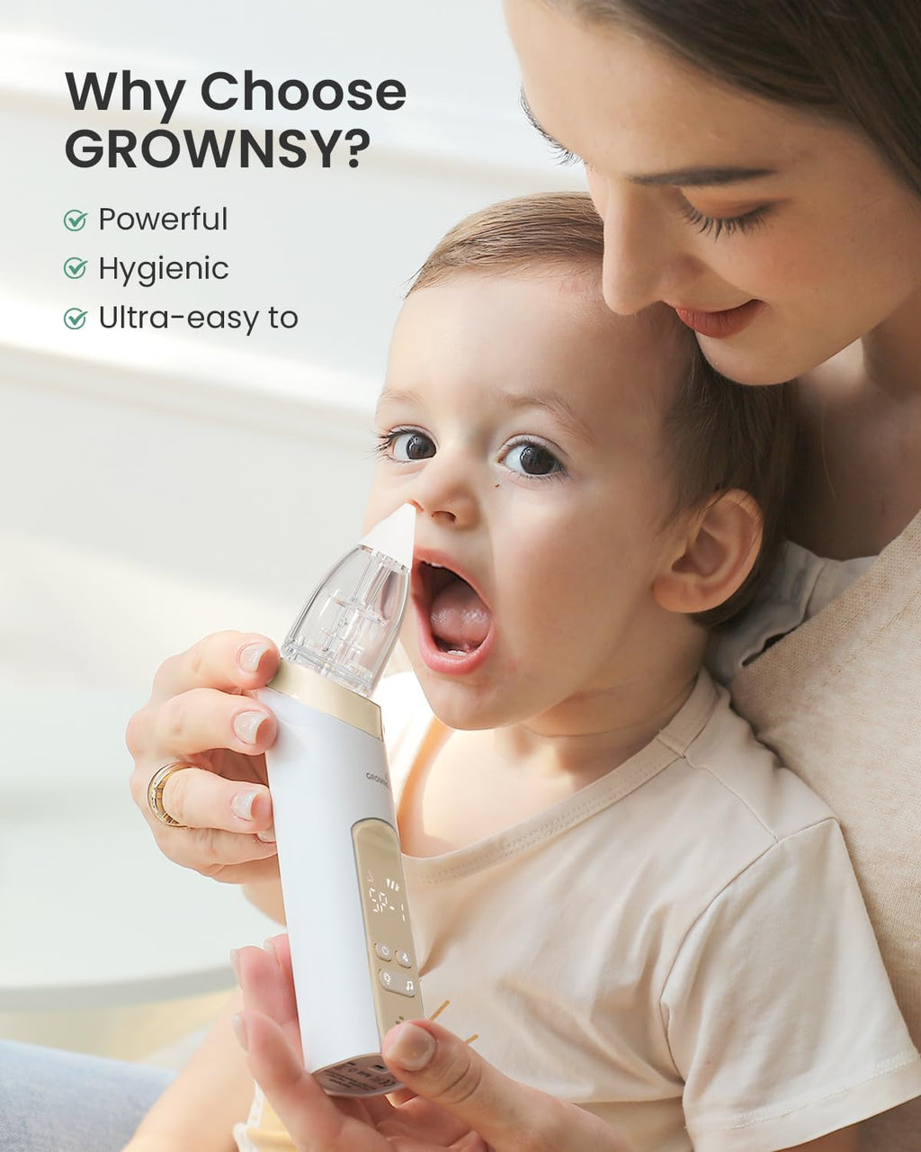 GROWNSY Nasal Aspirator for Baby, Electric Baby Nose Sucker with Larger Suction Chamber and More Powerful Suction, Automatic Nose Cleaner with Music and Light Soothing Function
