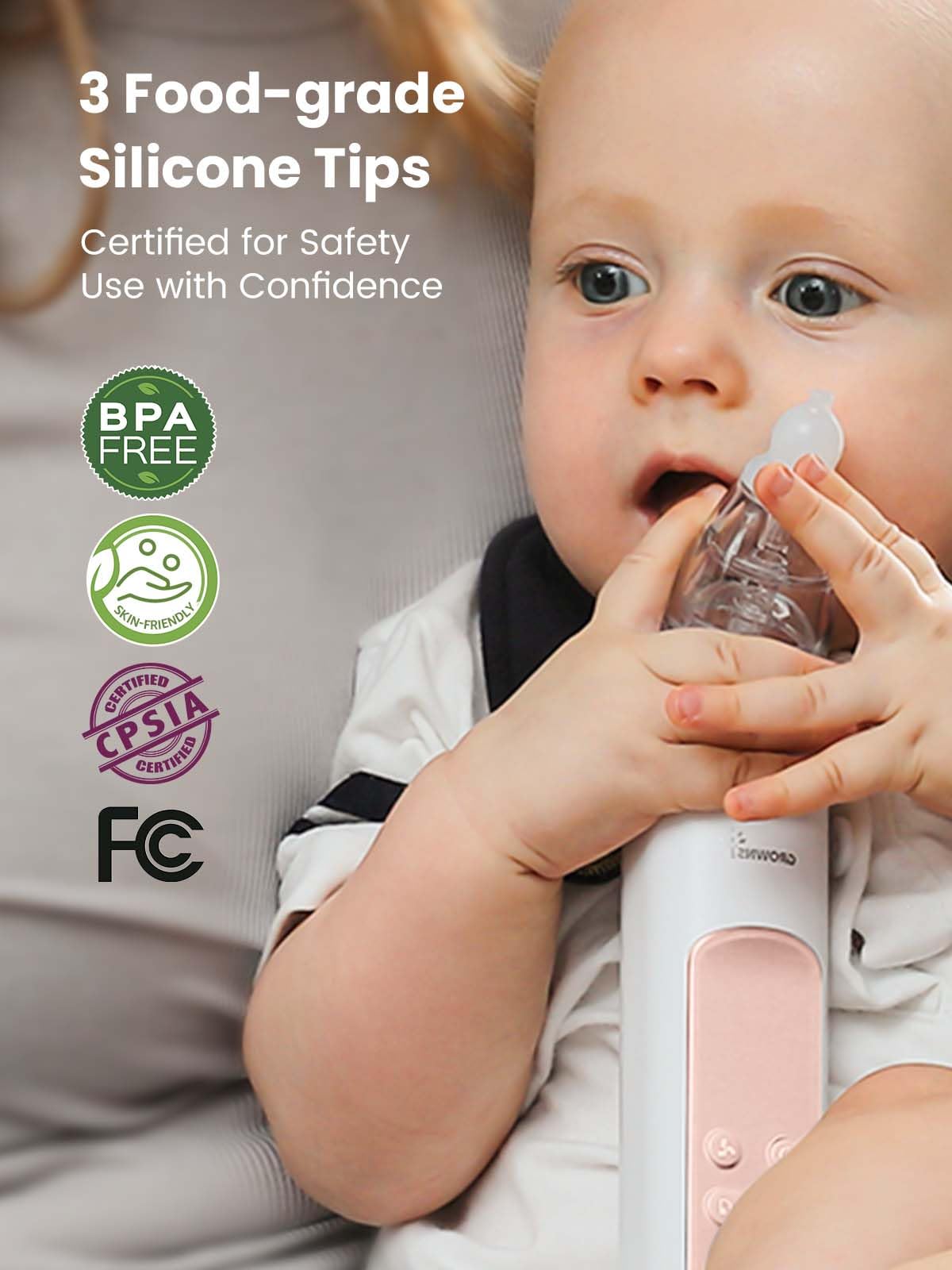 GROWNSY Nasal Aspirator for Baby, Electric Baby Nose Sucker with Larger Suction Chamber and More Powerful Suction, Automatic Nose Cleaner with Music and Light Soothing Function