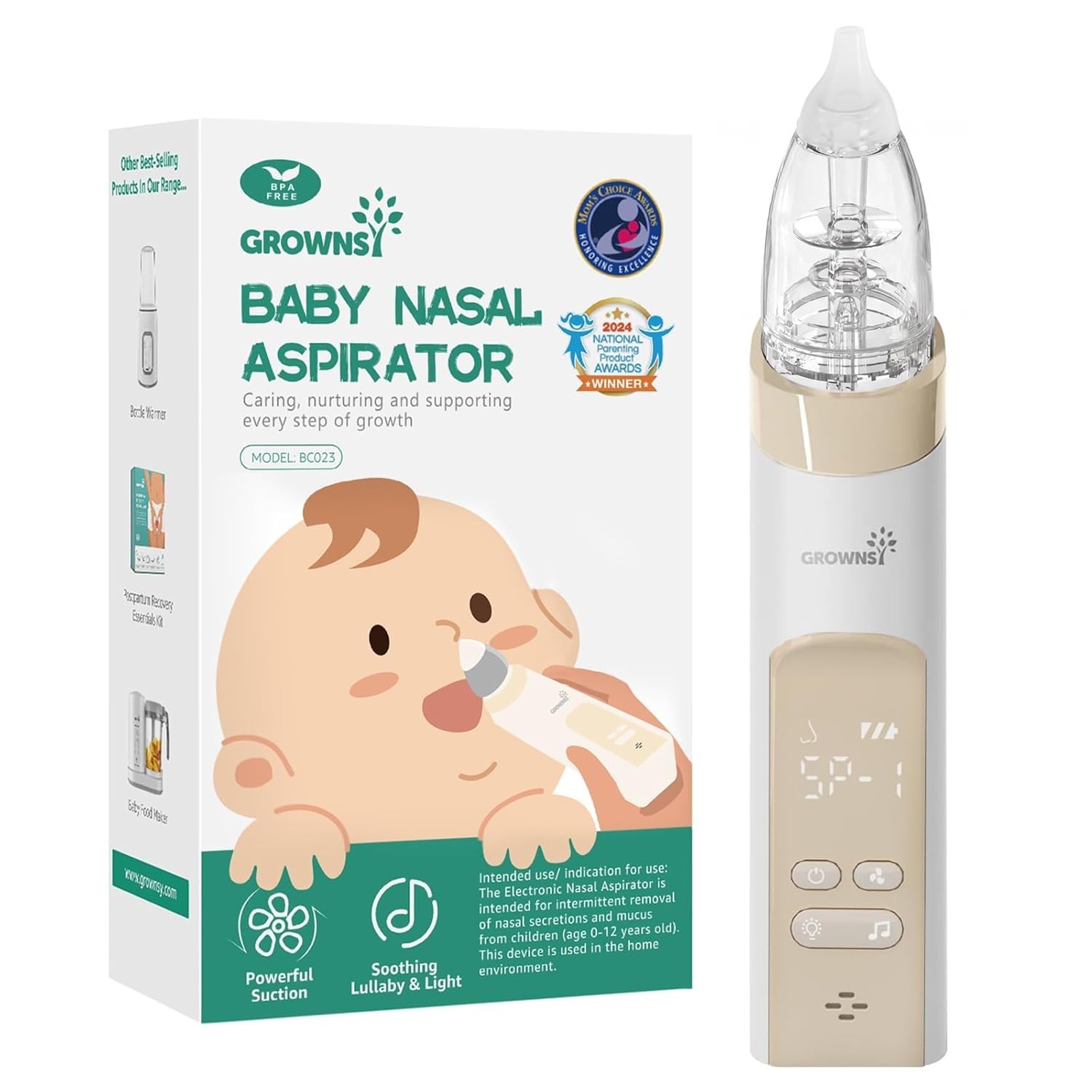 GROWNSY Nasal Aspirator for Baby, Electric Baby Nose Sucker with Larger Suction Chamber and More Powerful Suction, Automatic Nose Cleaner with Music and Light Soothing Function