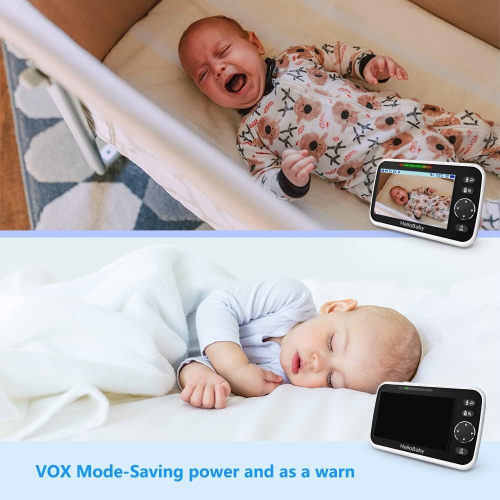 HelloBaby No WiFi Baby Monitor 5" Screen 30-Hour Battery Pan-Tilt-Zoom Video Upgrade with Camera and Audio, Night Vision, VOX, 2-Way Talk, 8 Lullabies and 1000ft Range, HB6550