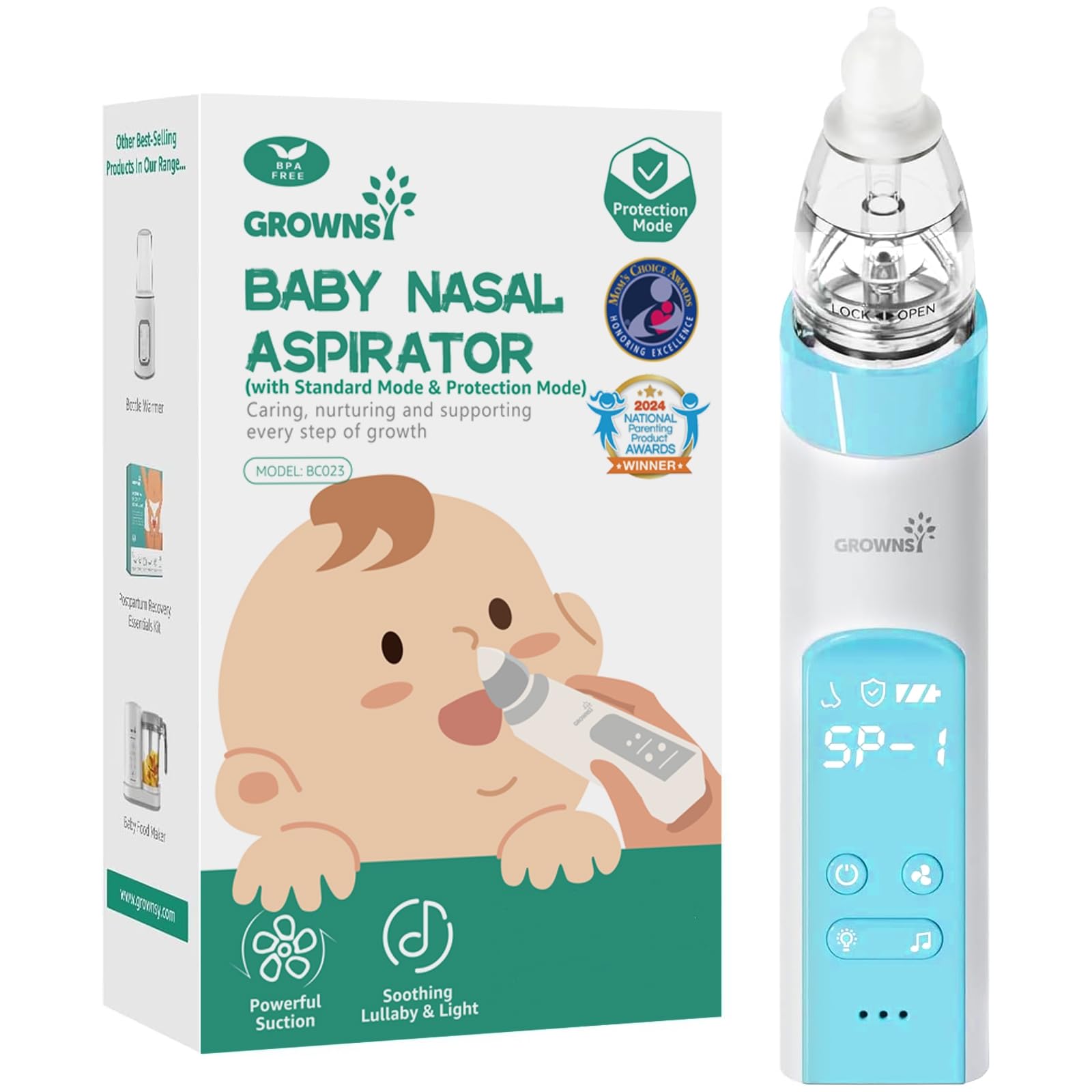 GROWNSY Nasal Aspirator for Baby, Electric Baby Nose Sucker with Larger Suction Chamber and More Powerful Suction, Automatic Nose Cleaner with Music and Light Soothing Function