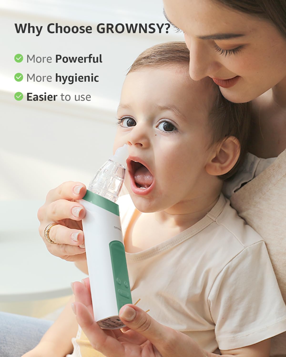 GROWNSY Nasal Aspirator for Baby, Electric Baby Nose Sucker with Larger Suction Chamber and More Powerful Suction, Automatic Nose Cleaner with Music and Light Soothing Function