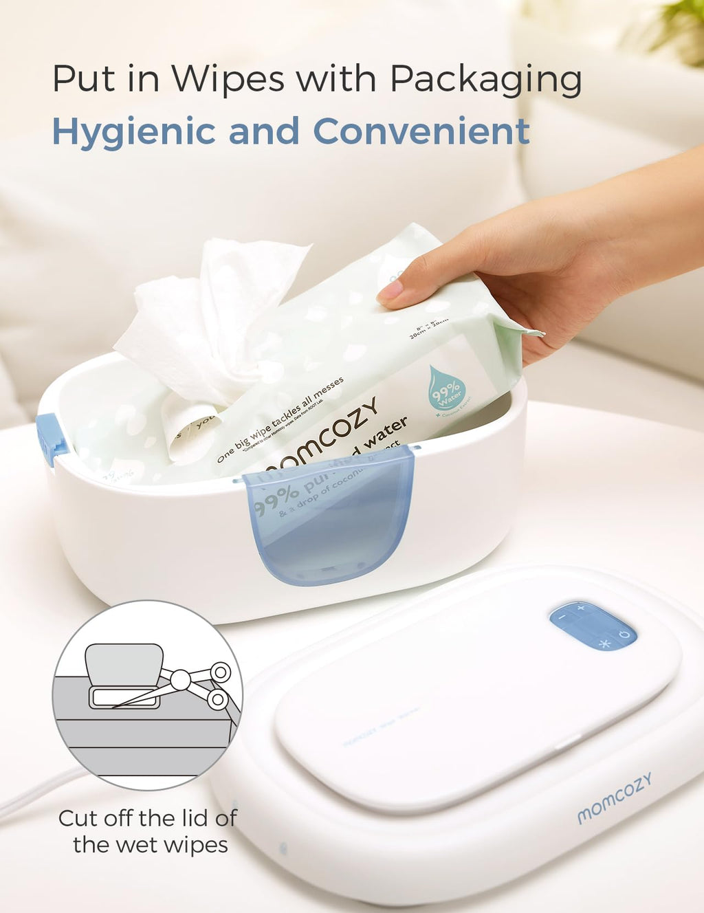 Momcozy Baby Wipe Warmer, Innovative Spring Design, Large Capacity Wipes Dispenser, Fast and Even Heating, 4 Modes of Temperature Heating Control, Diaper Wipe Warmer with Night Light