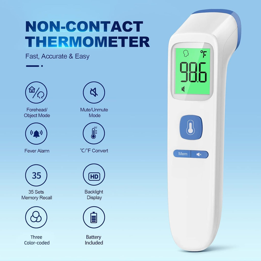 No-Touch Thermometer for Adults and Kids, Accurate Digital Baby Thermometer, Fever Alarm & Silent Mode, 2 in 1 Forehead & Object Mode