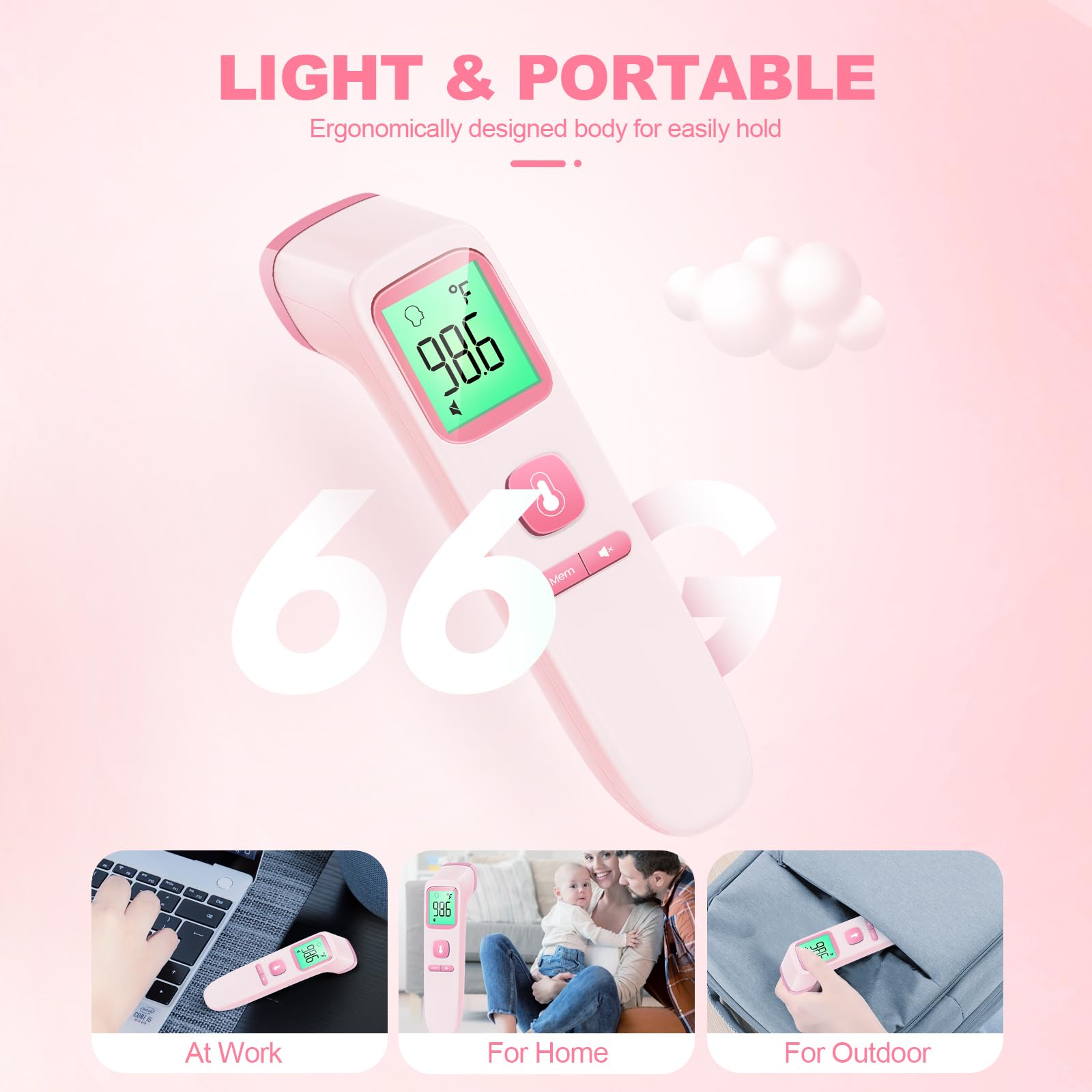 No-Touch Thermometer for Adults and Kids, Accurate Digital Baby Thermometer, Fever Alarm & Silent Mode, 2 in 1 Forehead & Object Mode