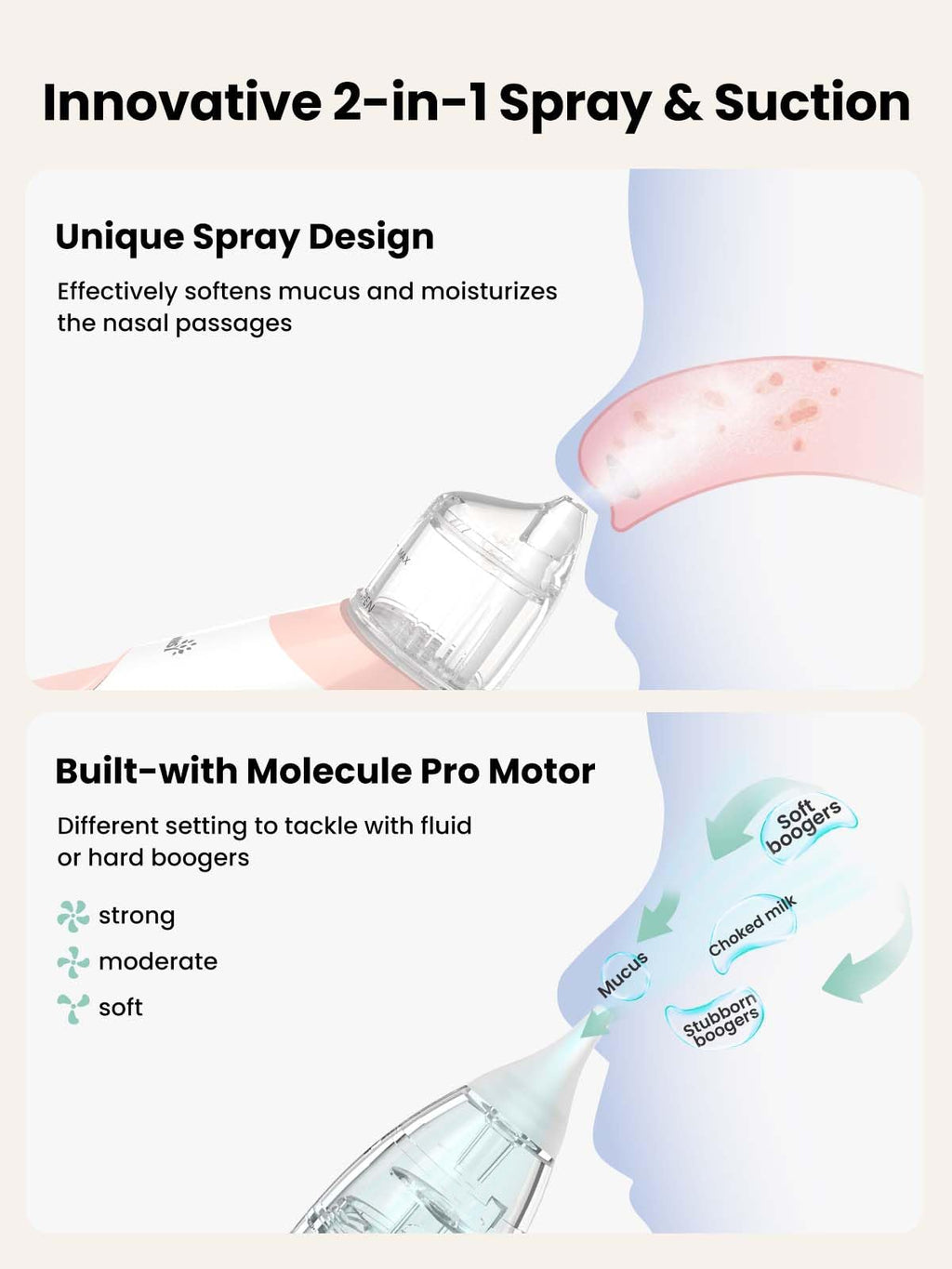 GROWNSY Nasal Aspirator for Baby, Electric Baby Nose Sucker with Larger Suction Chamber and More Powerful Suction, Automatic Nose Cleaner with Music and Light Soothing Function