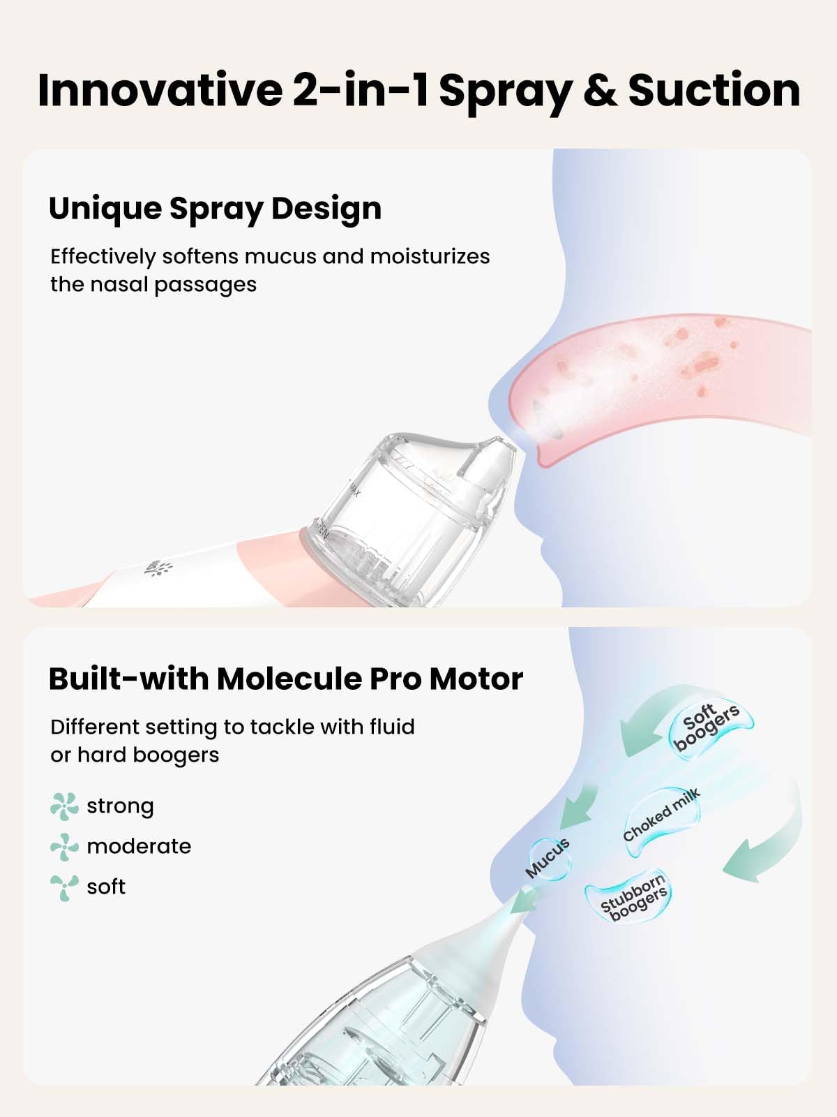 GROWNSY Nasal Aspirator for Baby, Electric Baby Nose Sucker with Larger Suction Chamber and More Powerful Suction, Automatic Nose Cleaner with Music and Light Soothing Function