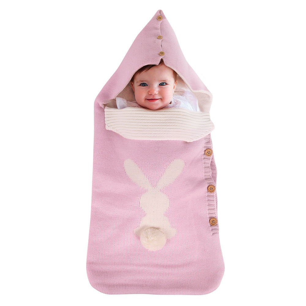 Baby Knitted Rabbit Button Sleeping Bag