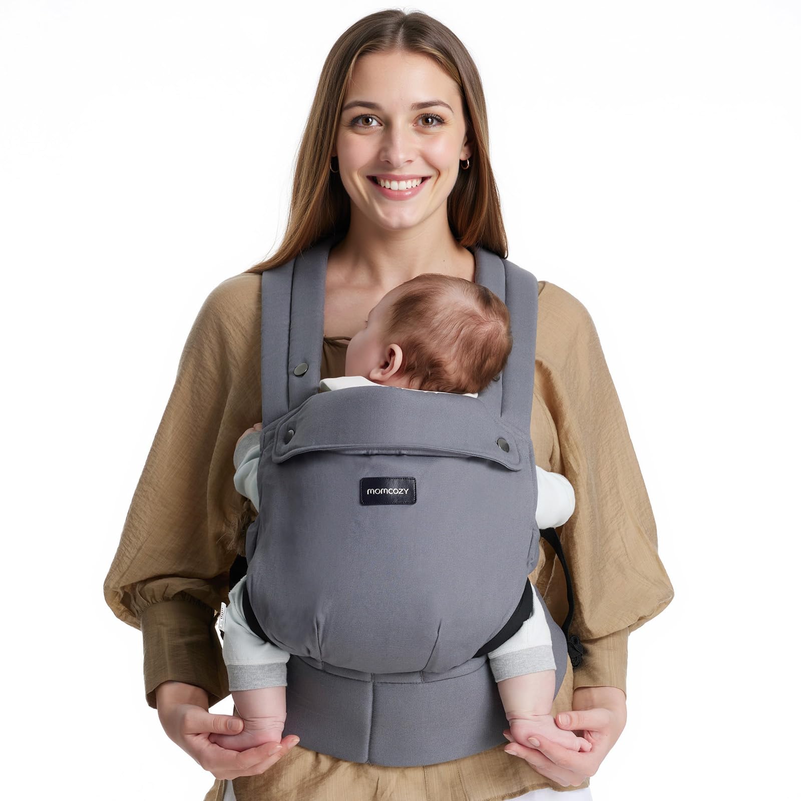Momcozy Baby Carrier - Ergonomic, Cozy and Lightweight Carrier for 7-45lbs, Effortless to Put On, Ideal for Hands-Free Parenting, Enhanced Lumbar Support, Purehug for Infant to Toddler, Khaki