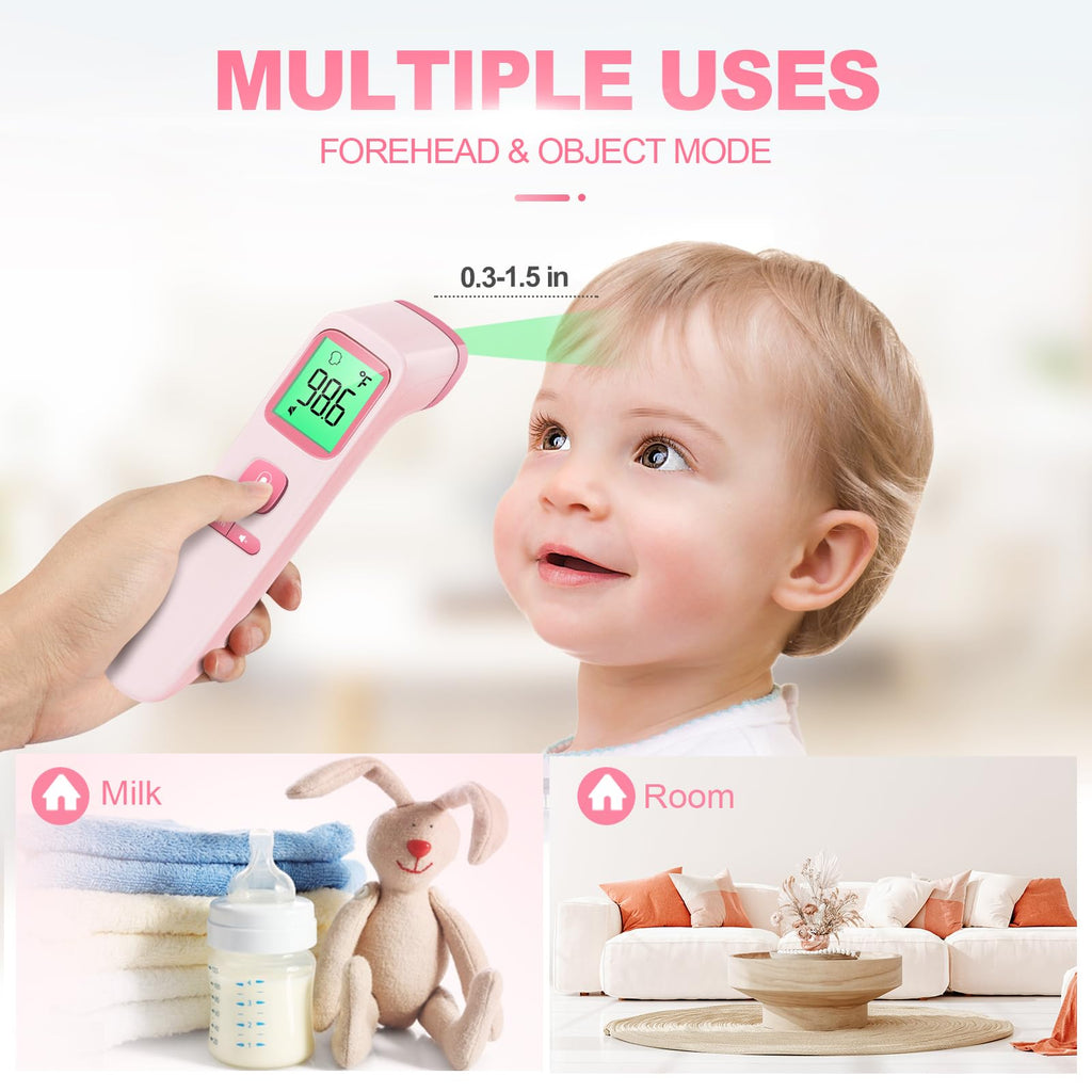 No-Touch Thermometer for Adults and Kids, Accurate Digital Baby Thermometer, Fever Alarm & Silent Mode, 2 in 1 Forehead & Object Mode