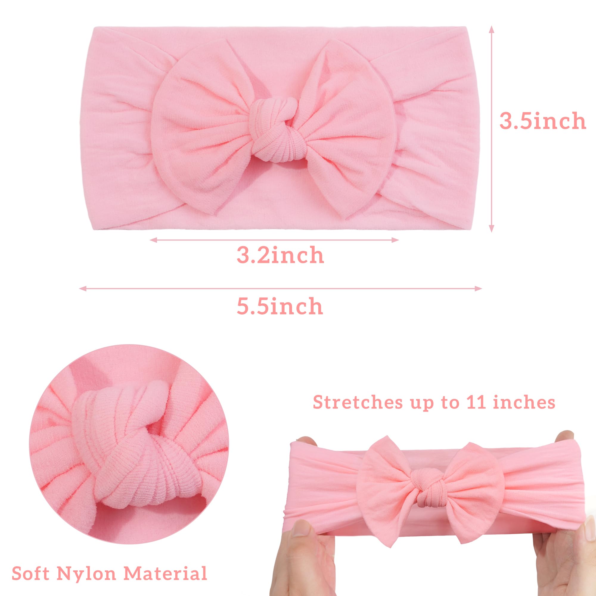 CÉLLOT 10 Colors Super Stretchy Soft Knot Baby Girl Headbands with Hair Bows Nylon Head Wrap For Newborn Baby Girls Infants Toddlers Kids