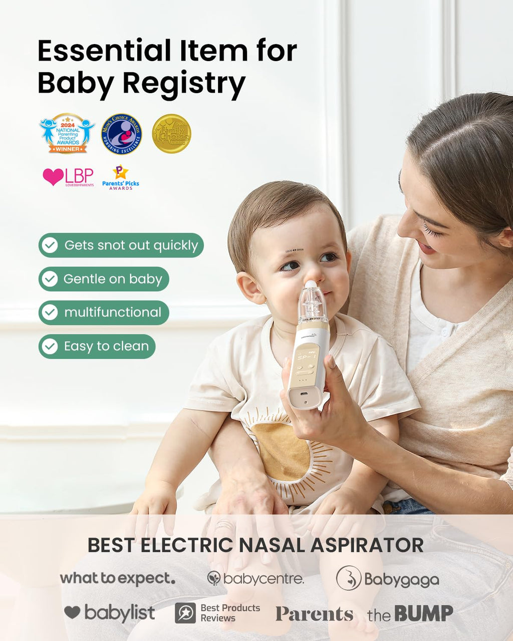 GROWNSY Nasal Aspirator for Baby, Electric Baby Nose Sucker with Larger Suction Chamber and More Powerful Suction, Automatic Nose Cleaner with Music and Light Soothing Function