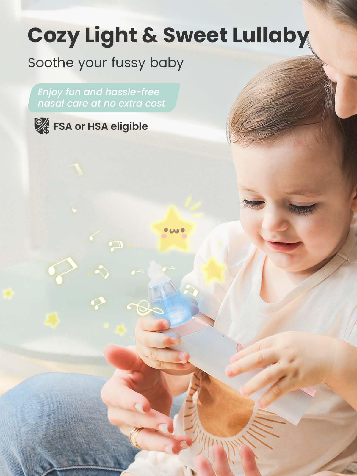 GROWNSY Nasal Aspirator for Baby, Electric Baby Nose Sucker with Larger Suction Chamber and More Powerful Suction, Automatic Nose Cleaner with Music and Light Soothing Function