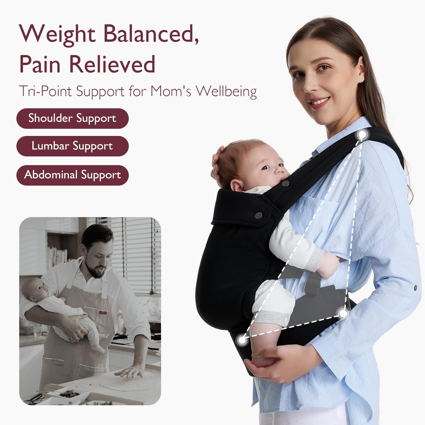 Momcozy Baby Carrier - Ergonomic, Cozy and Lightweight Carrier for 7-45lbs, Effortless to Put On, Ideal for Hands-Free Parenting, Enhanced Lumbar Support, Purehug for Infant to Toddler, Khaki