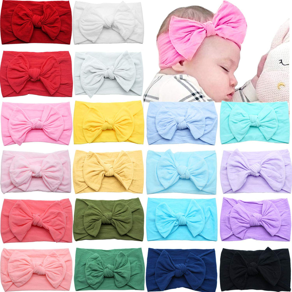 CÉLLOT 10 Colors Super Stretchy Soft Knot Baby Girl Headbands with Hair Bows Nylon Head Wrap For Newborn Baby Girls Infants Toddlers Kids