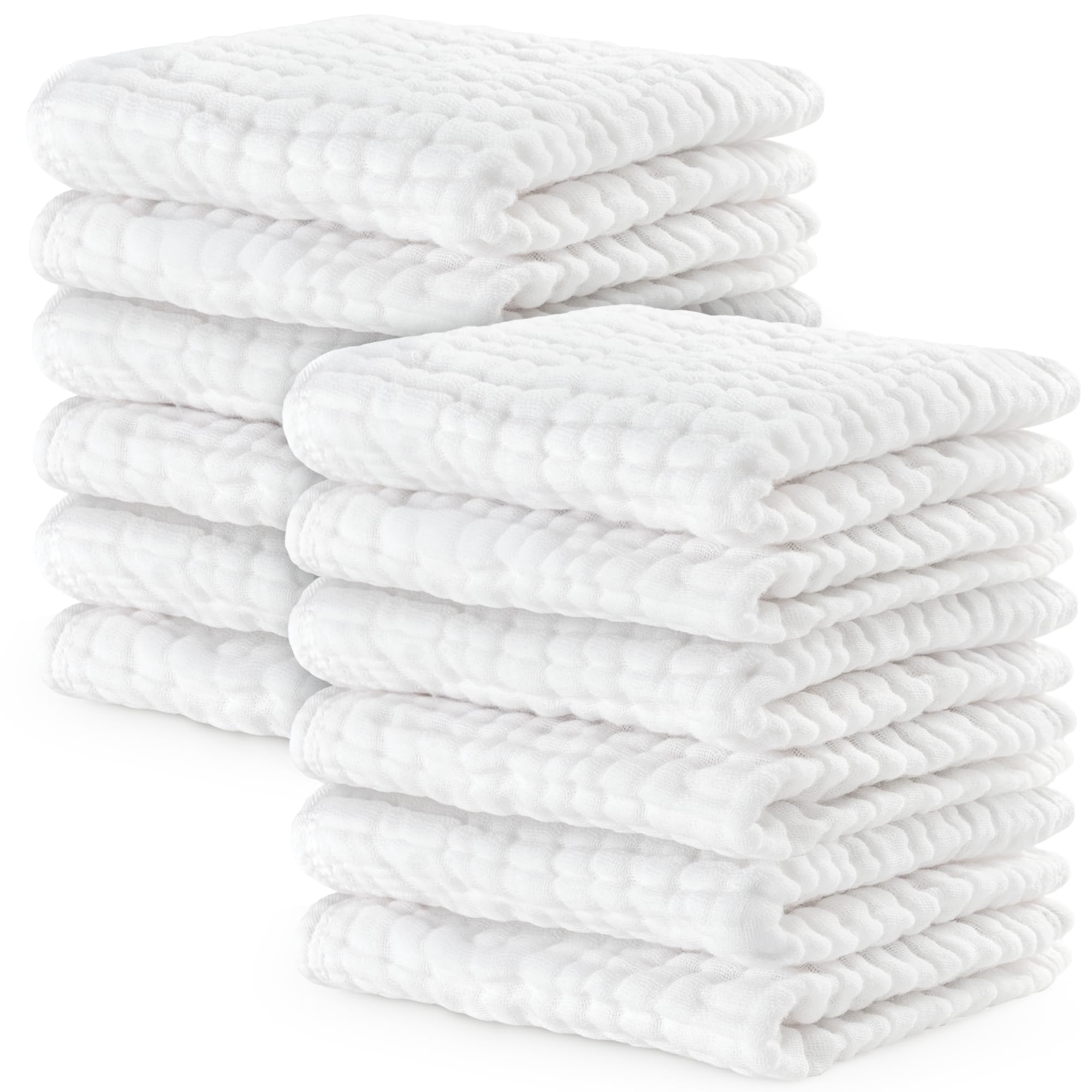 Comfy Cubs Muslin Burp Cloths 20" x 10", Pack of 10 - Large, 6-Layer, Ultra Absorbent 100% Cotton for Baby Drool and Messes - Soft, Safe & Gentle Baby Burp Cloths for Boys & Girls - Multi