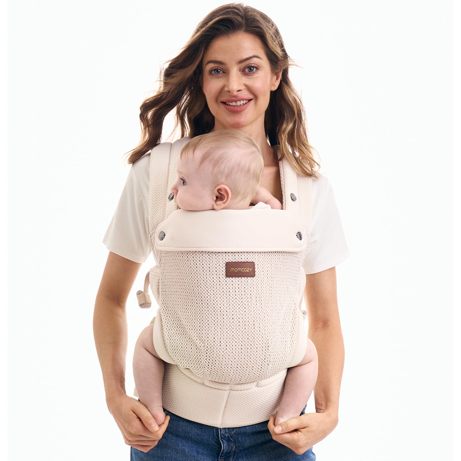 Momcozy Baby Carrier - Ergonomic, Cozy and Lightweight Carrier for 7-45lbs, Effortless to Put On, Ideal for Hands-Free Parenting, Enhanced Lumbar Support, Purehug for Infant to Toddler, Khaki