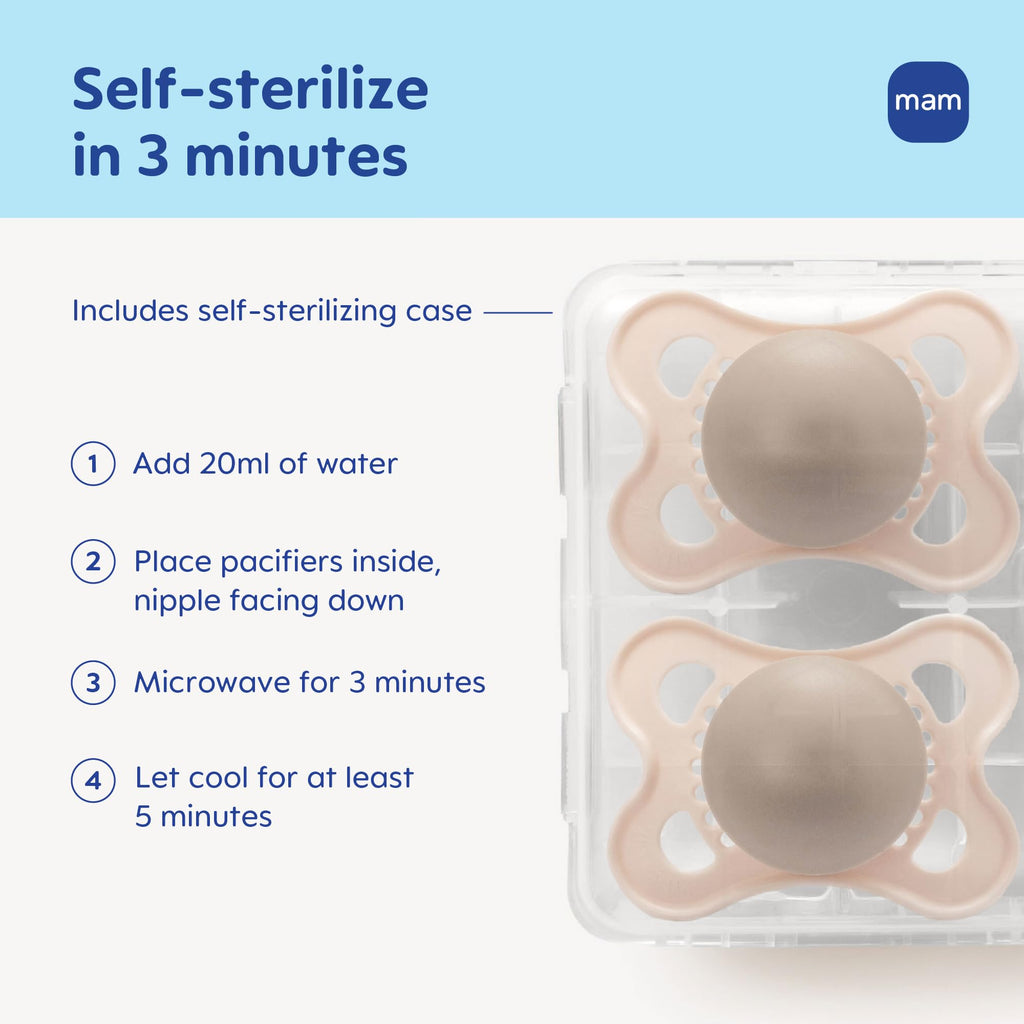 MAM Original Baby Pacifiers 0-6 Months, Binky for Newborn Babies, BPA-Free Skin Soft Silicone Nipple, Glows in The Dark, Developed with Medical Experts, 4 Pack, Made in Europe
