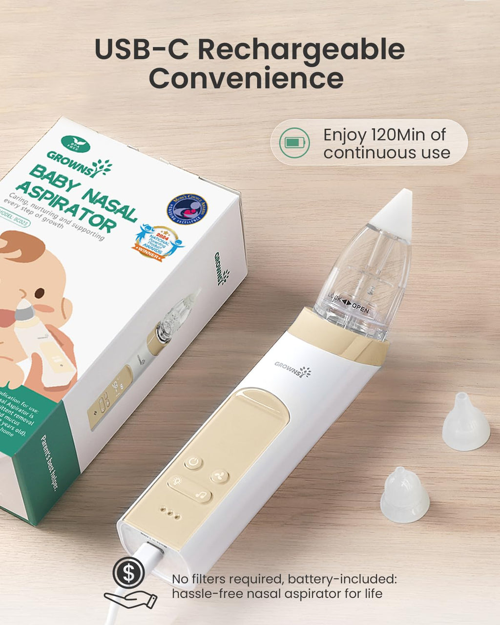 GROWNSY Nasal Aspirator for Baby, Electric Baby Nose Sucker with Larger Suction Chamber and More Powerful Suction, Automatic Nose Cleaner with Music and Light Soothing Function