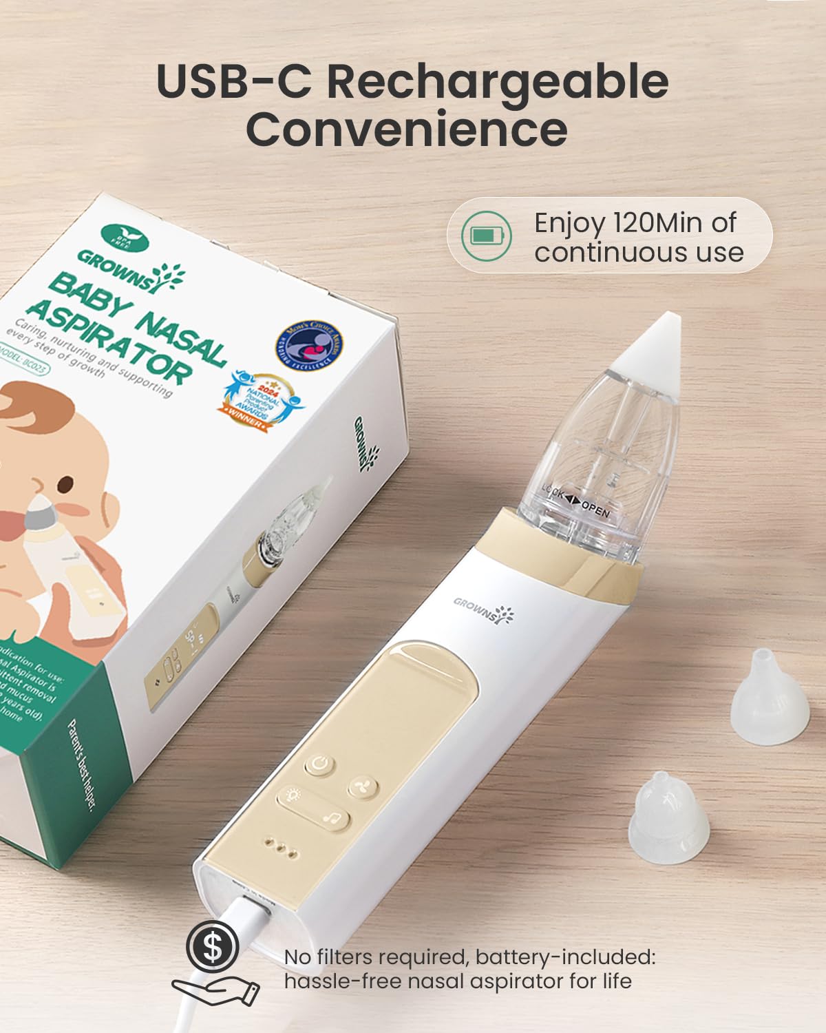 GROWNSY Nasal Aspirator for Baby, Electric Baby Nose Sucker with Larger Suction Chamber and More Powerful Suction, Automatic Nose Cleaner with Music and Light Soothing Function