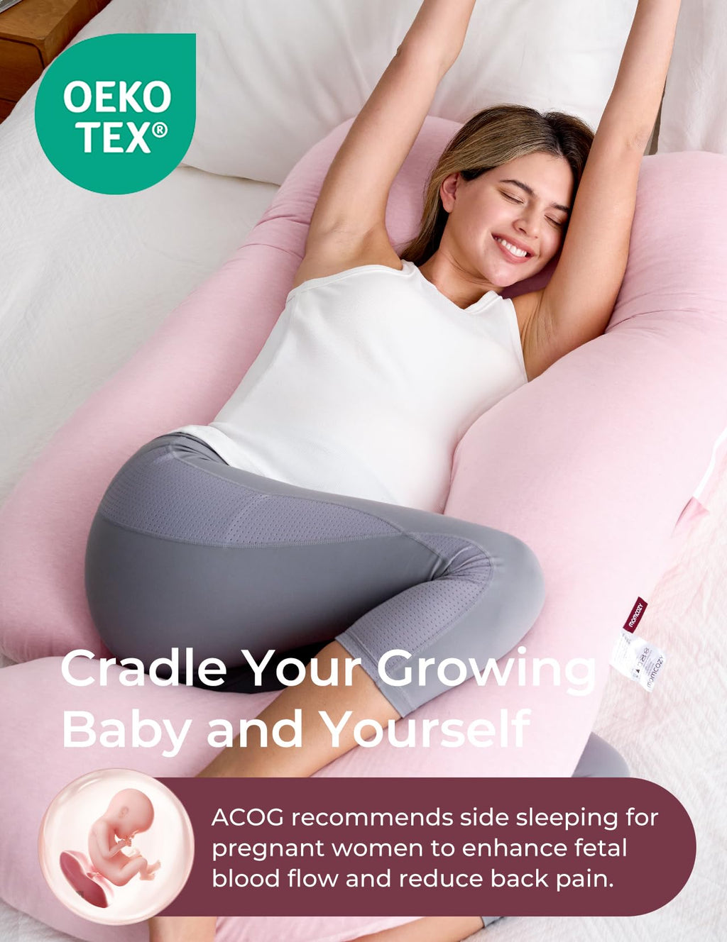 Momcozy Pregnancy Pillows for Sleeping, U Shaped Full Body Maternity Pillow with Removable Cover - Support for Back, Legs, Belly, HIPS for Pregnant Women, 57 Inch Pregnancy Pillow for Women, Grey