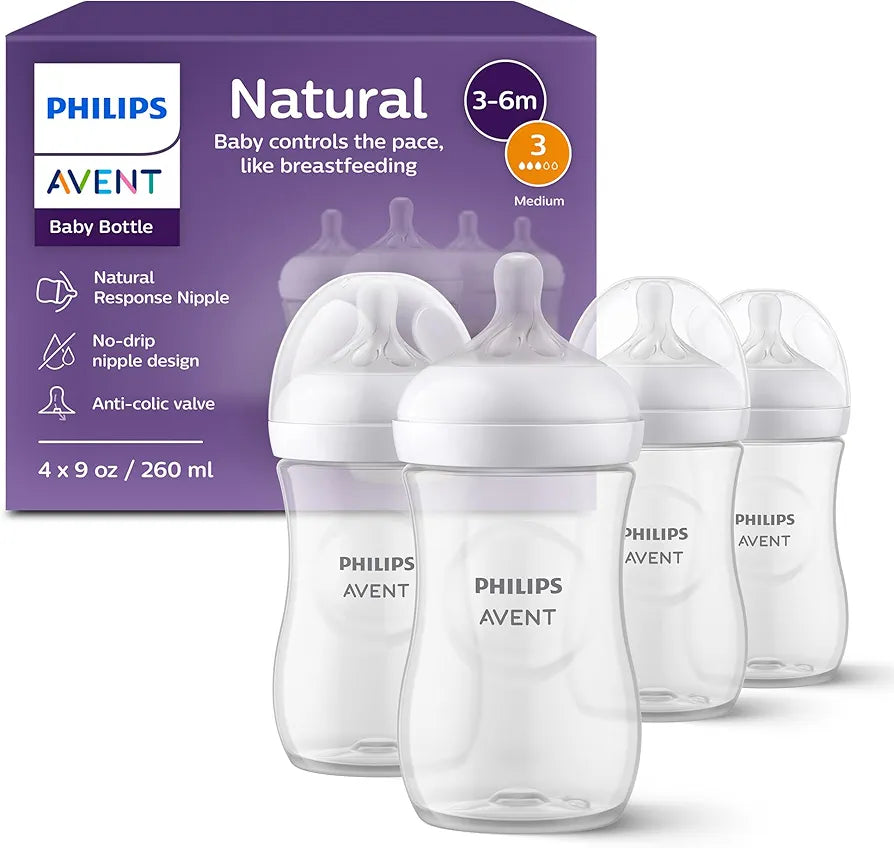 Philips Avent Natural Baby Bottles with Natural Response Nipples , 9oz, 4-Pack, SCY903/04