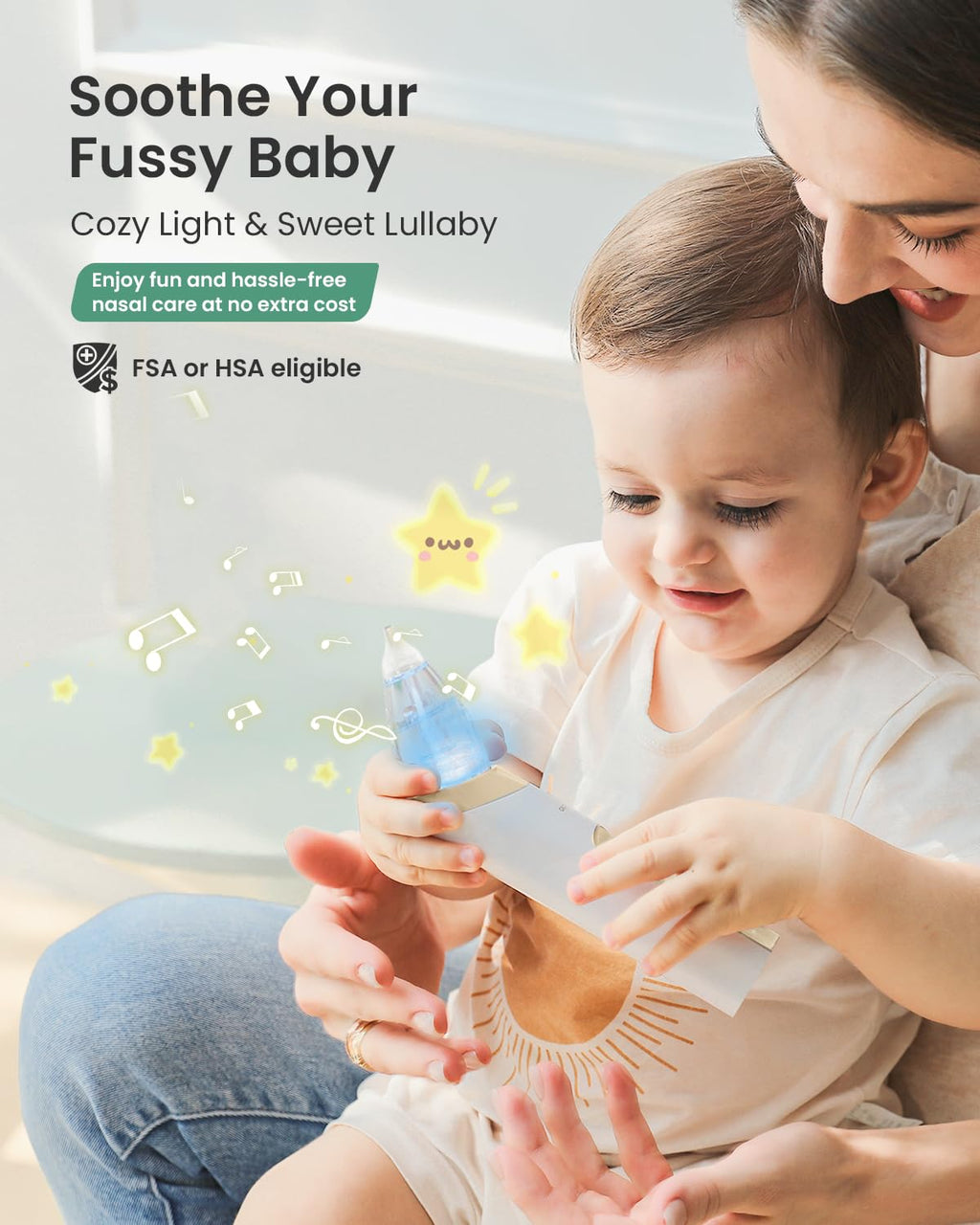 GROWNSY Nasal Aspirator for Baby, Electric Baby Nose Sucker with Larger Suction Chamber and More Powerful Suction, Automatic Nose Cleaner with Music and Light Soothing Function